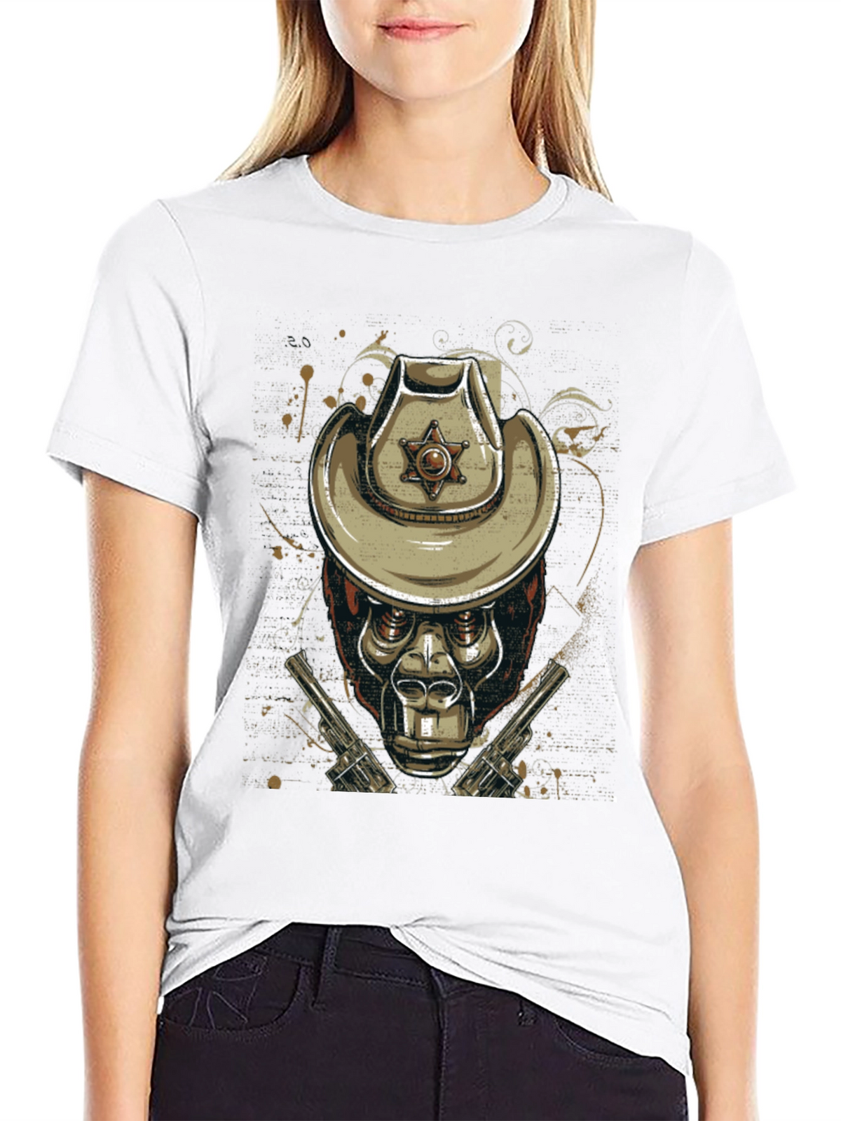 Gorilla Sheriff Graphic T-Shirt - Western Style