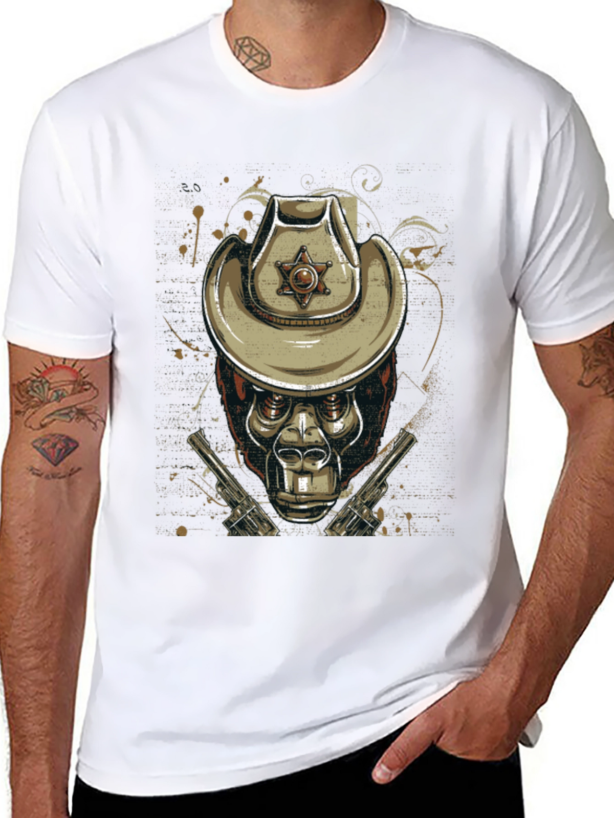 Gorilla Sheriff Graphic T-Shirt - Western Style