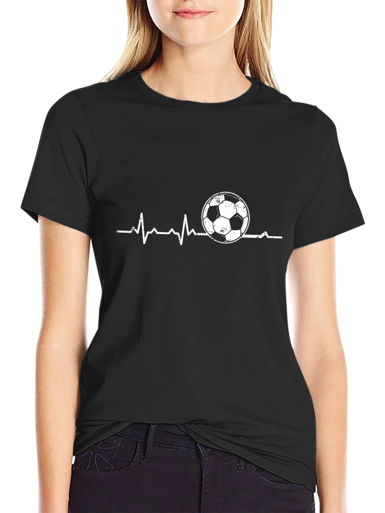 Soccer Heartbeat Graphic T-Shirt - Black