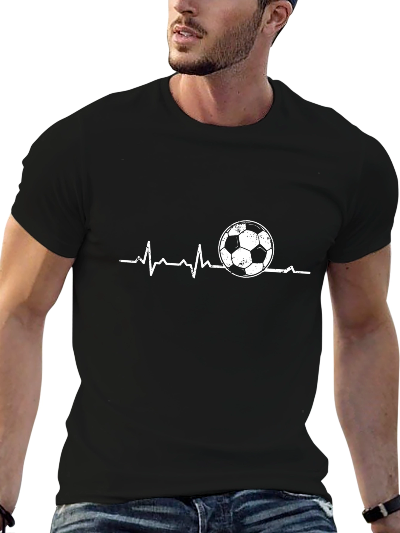 Soccer Heartbeat Graphic T-Shirt - Black