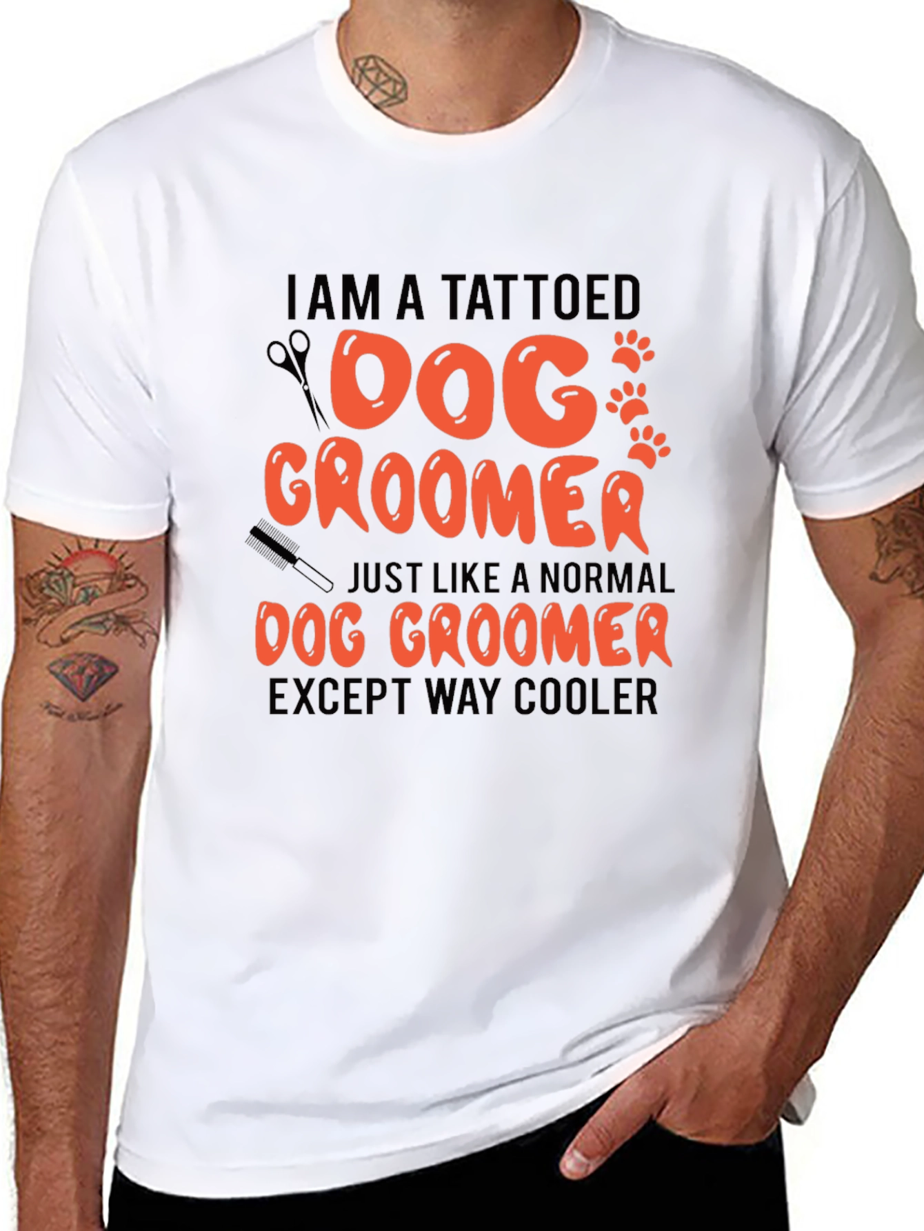 Tattooed Dog Groomer Graphic T-Shirt - Cool Grooming Style