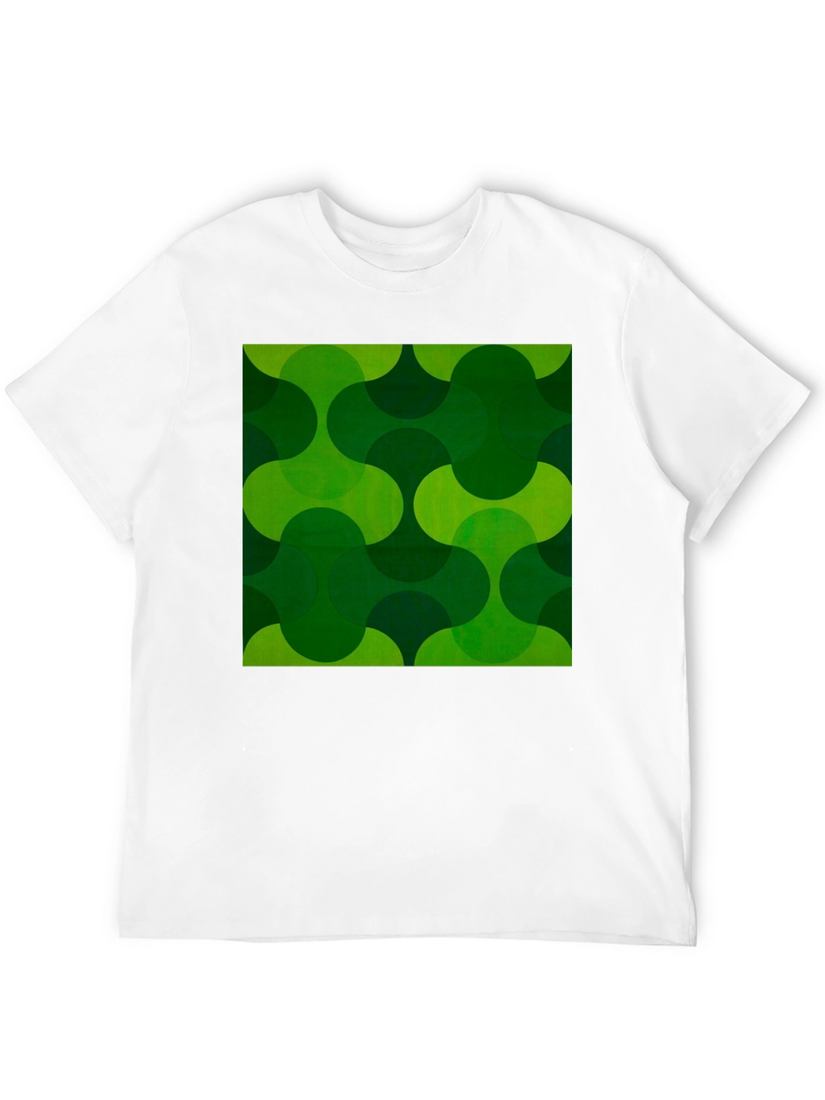 Retro Green Geometric Print Black T-Shirt