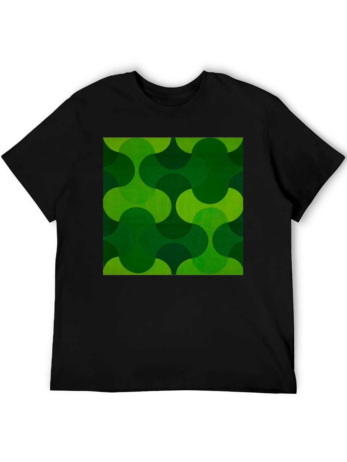 Retro Green Geometric Print Black T-Shirt