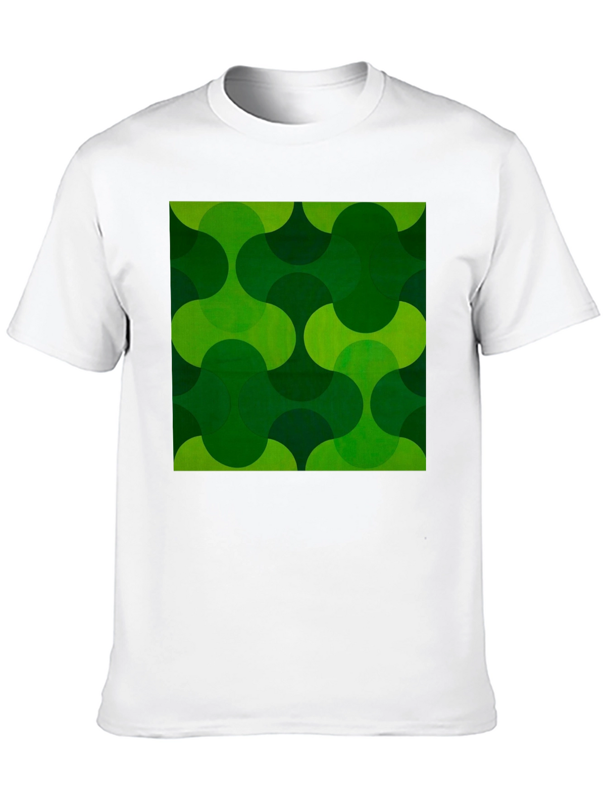 Retro Green Geometric Print Black T-Shirt