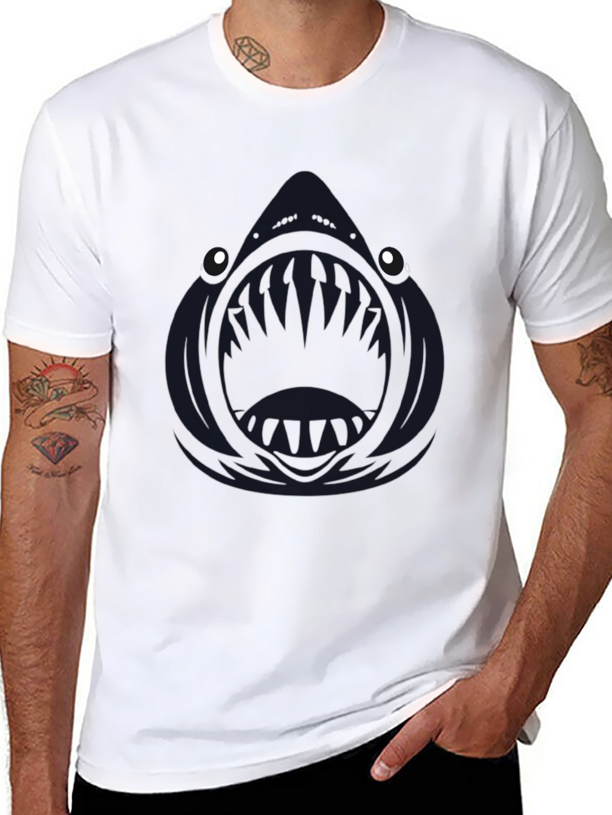 Mens Black Angler Fish Graphic T-Shirt