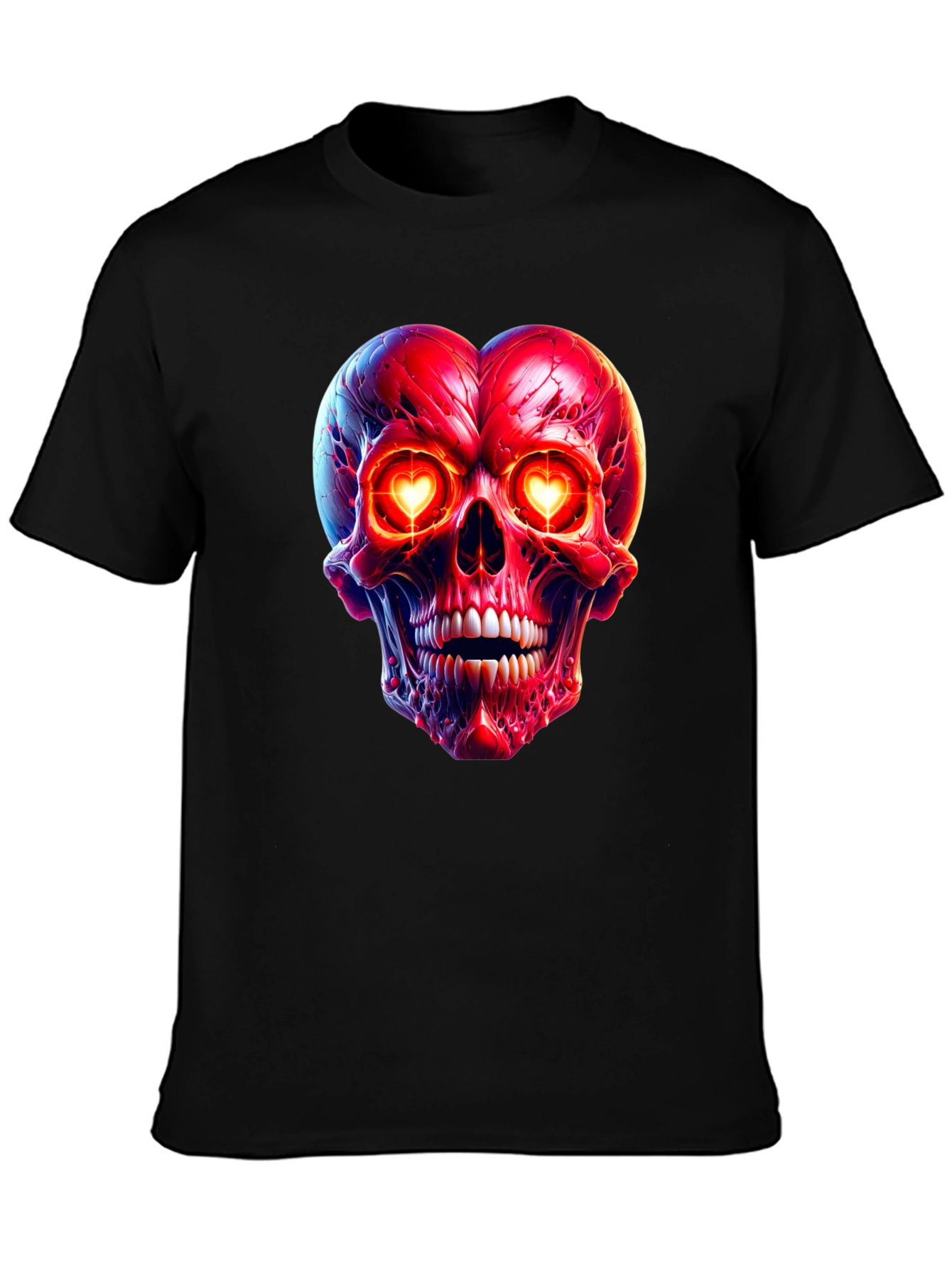 Heart-Eyed Skull Graphic Tee - Black