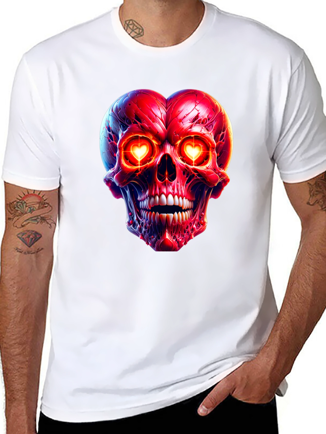 Heart-Eyed Skull Graphic Tee - Black