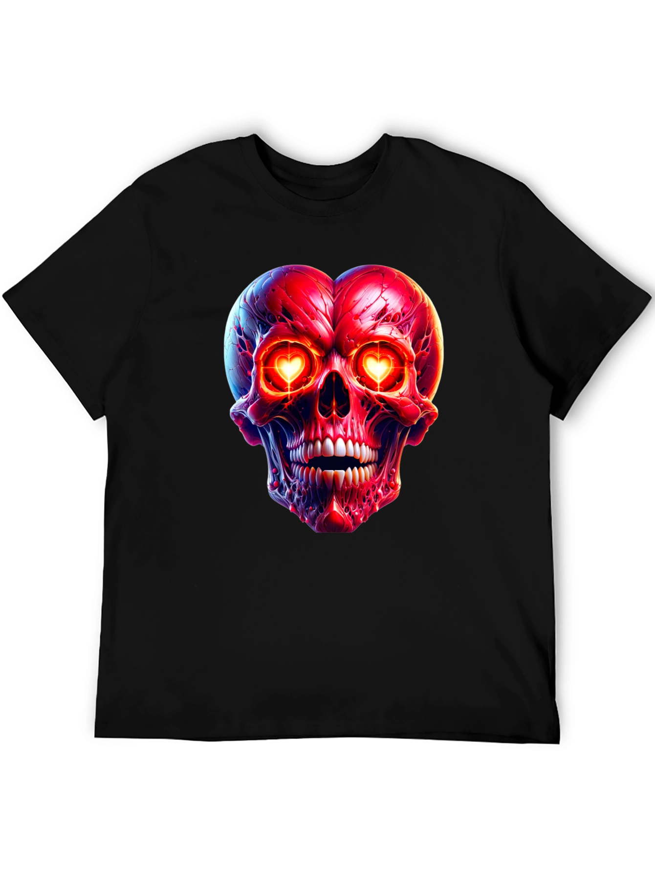Heart-Eyed Skull Graphic Tee - Black
