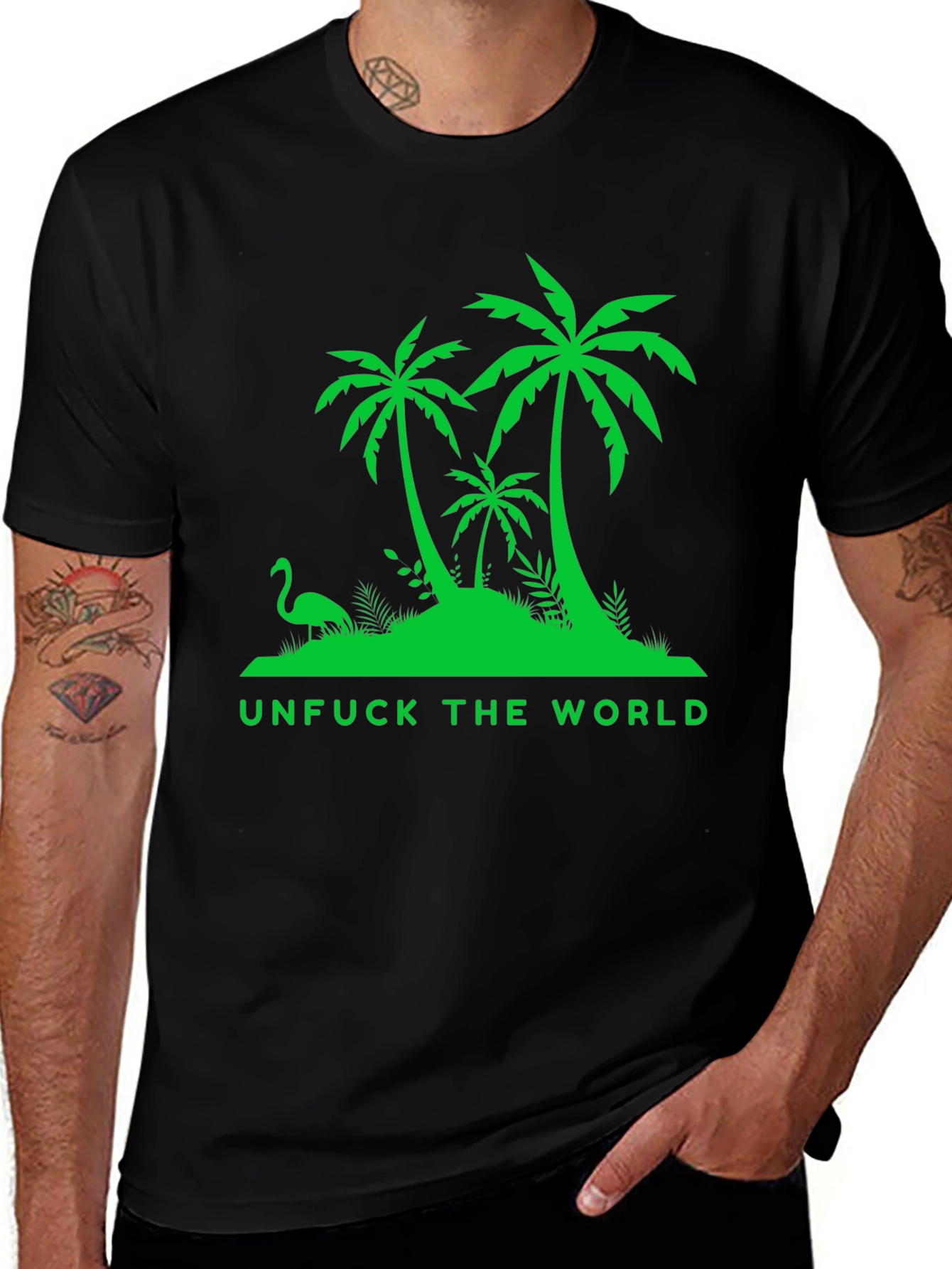 Unfuck The World Graphic Tee Black Palm Tree