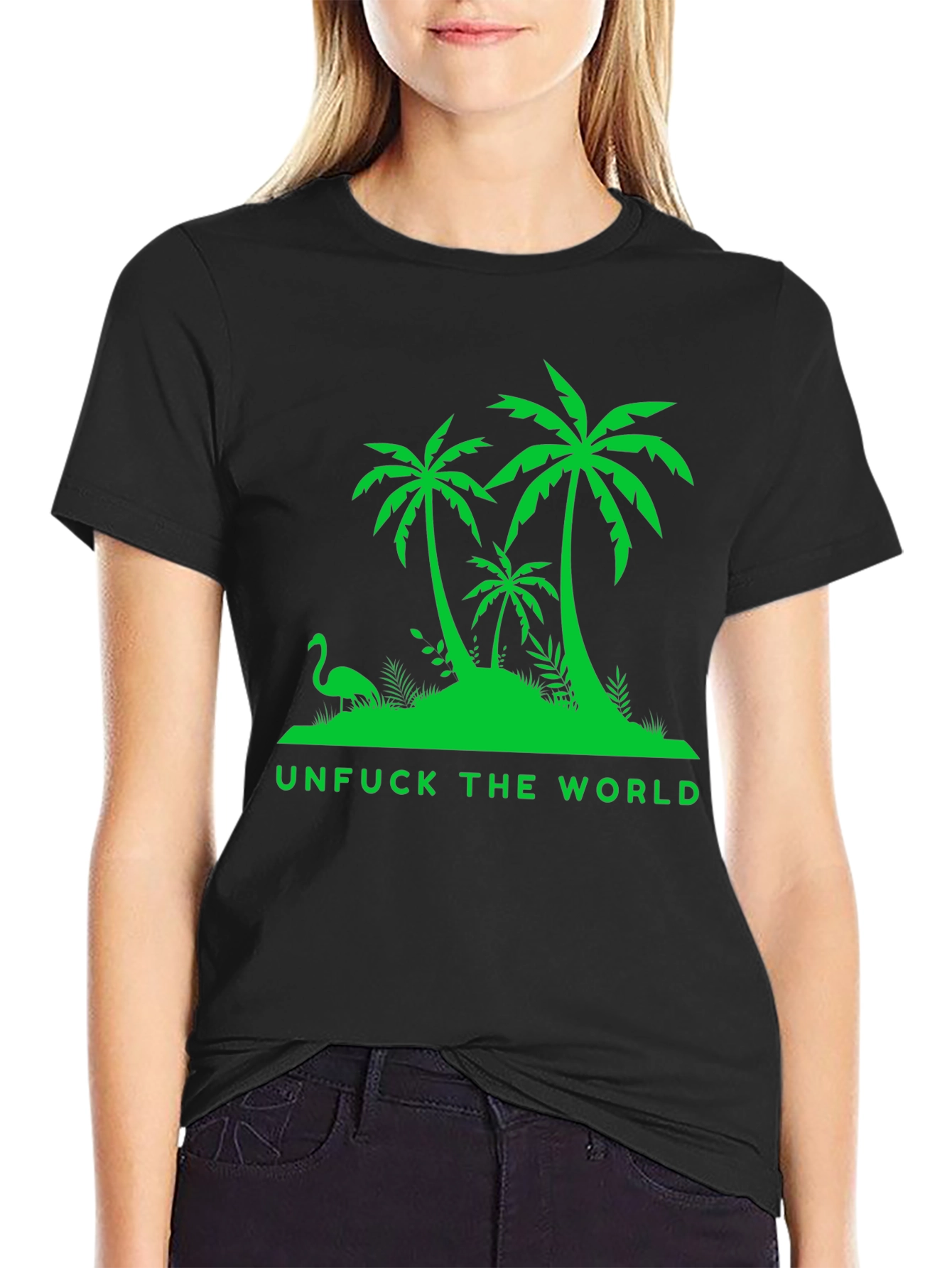 Unfuck The World Graphic Tee Black Palm Tree