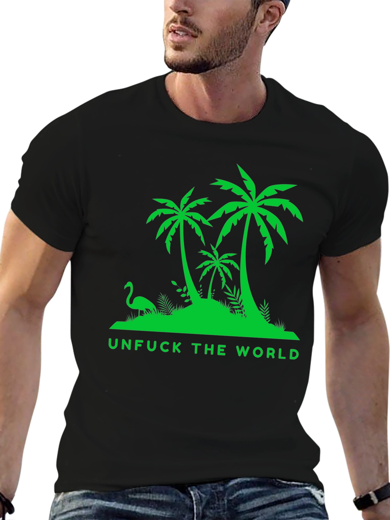 Unfuck The World Graphic Tee Black Palm Tree