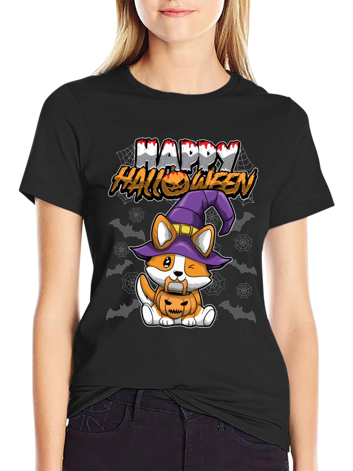 Happy Halloween Corgi Witch T-Shirt