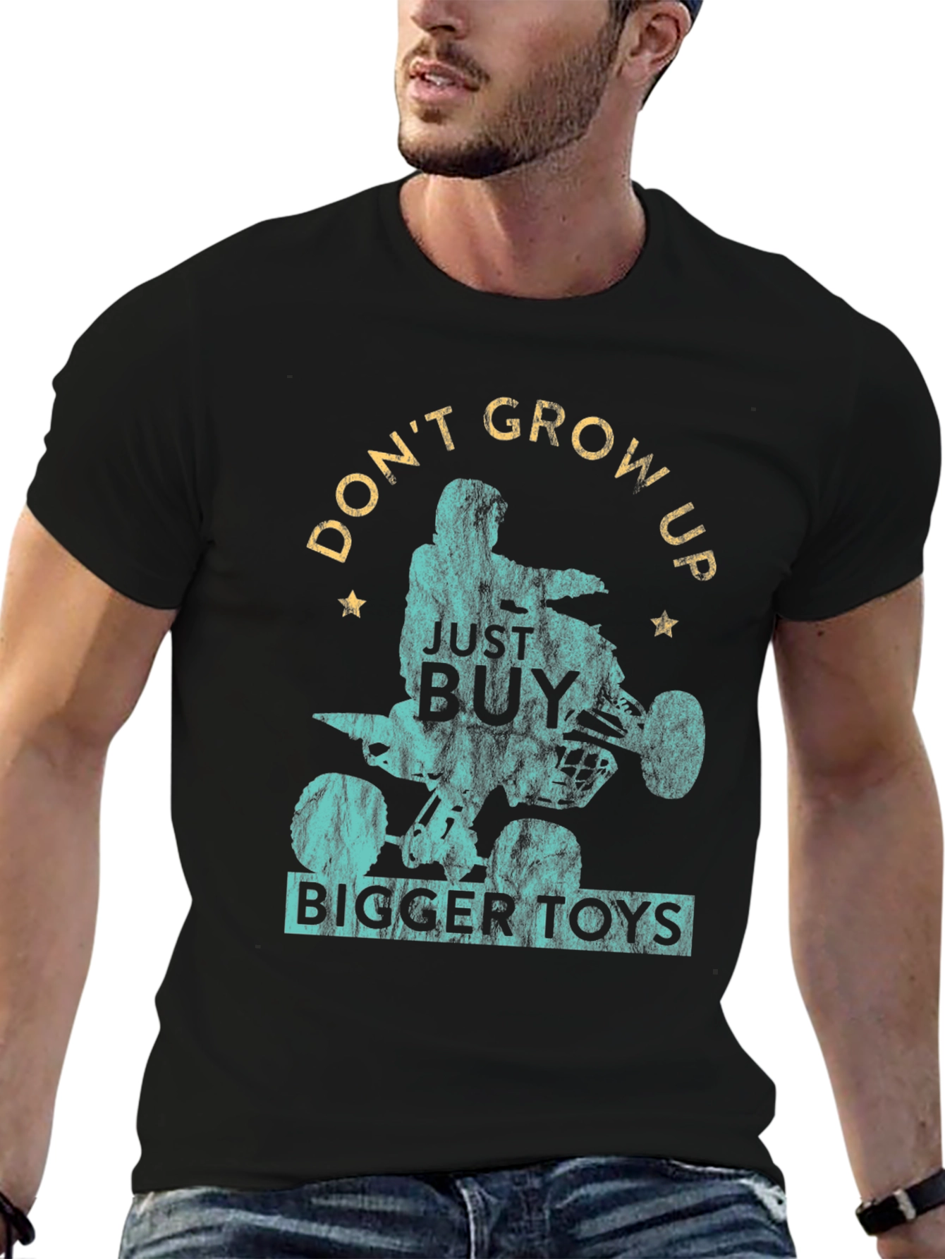 Dont Grow Up Buy Bigger Toys Black Graphic T-Shirt