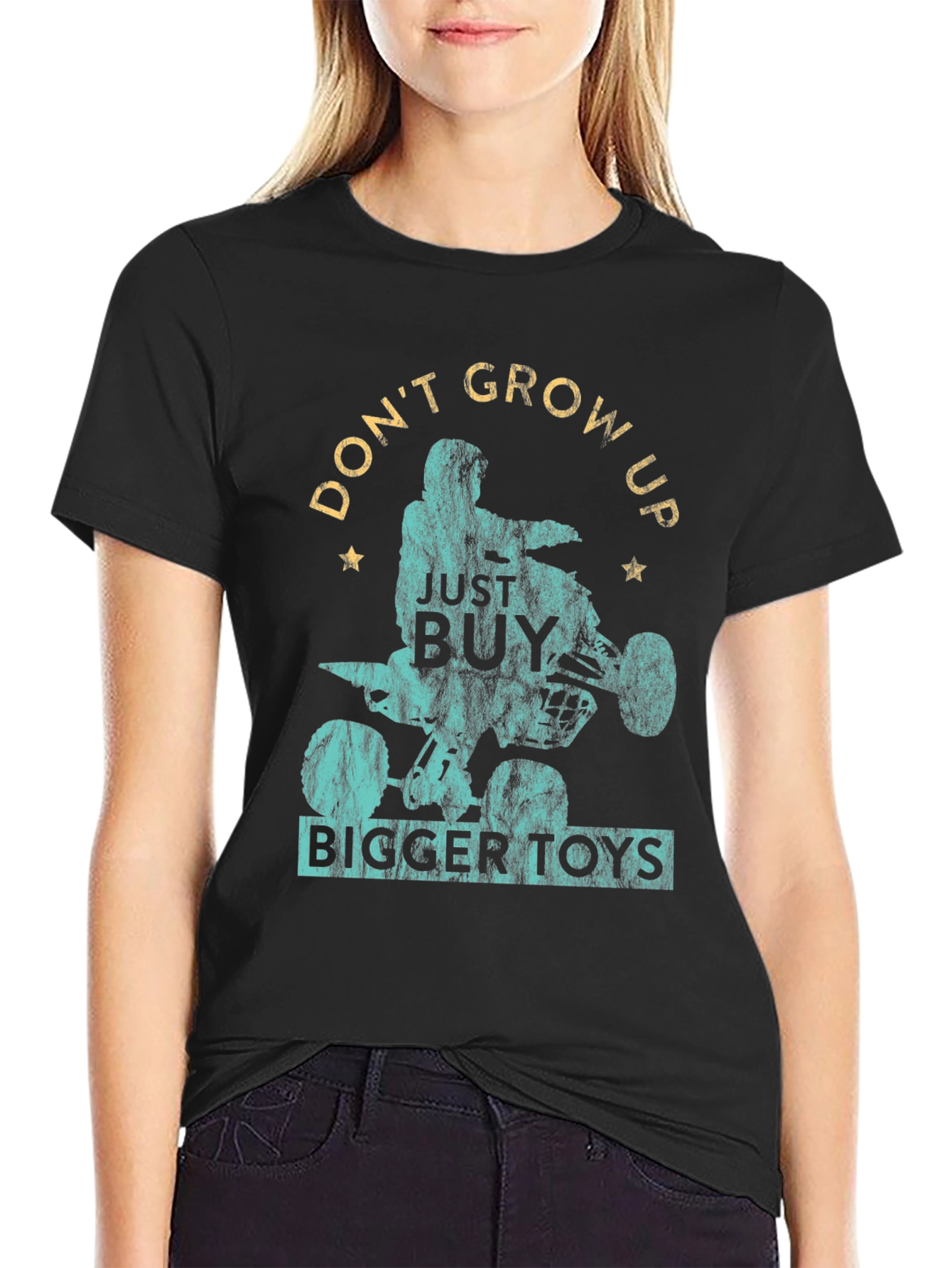 Dont Grow Up Buy Bigger Toys Black Graphic T-Shirt