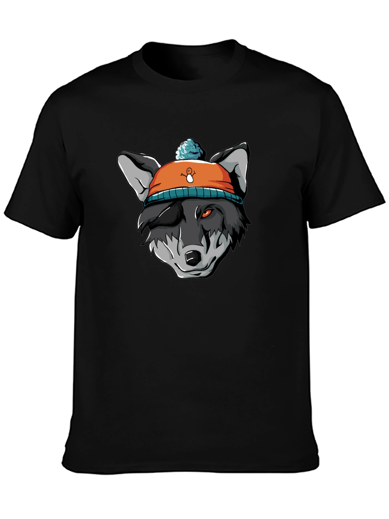 Wolf in Beanie Black T-Shirt - Unique Graphic Tee