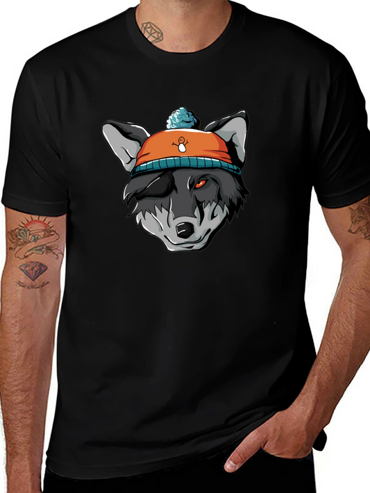Wolf in Beanie Black T-Shirt - Unique Graphic Tee