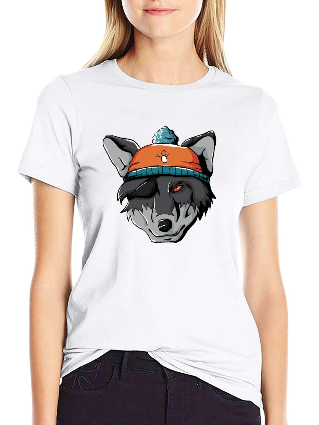 Wolf in Beanie Black T-Shirt - Unique Graphic Tee