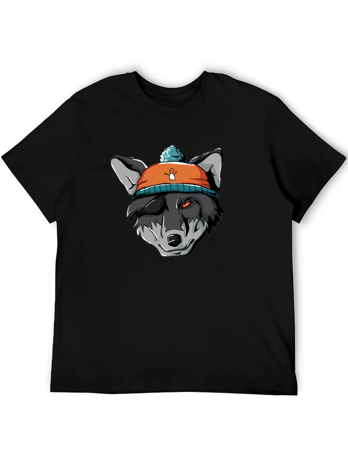 Wolf in Beanie Black T-Shirt - Unique Graphic Tee