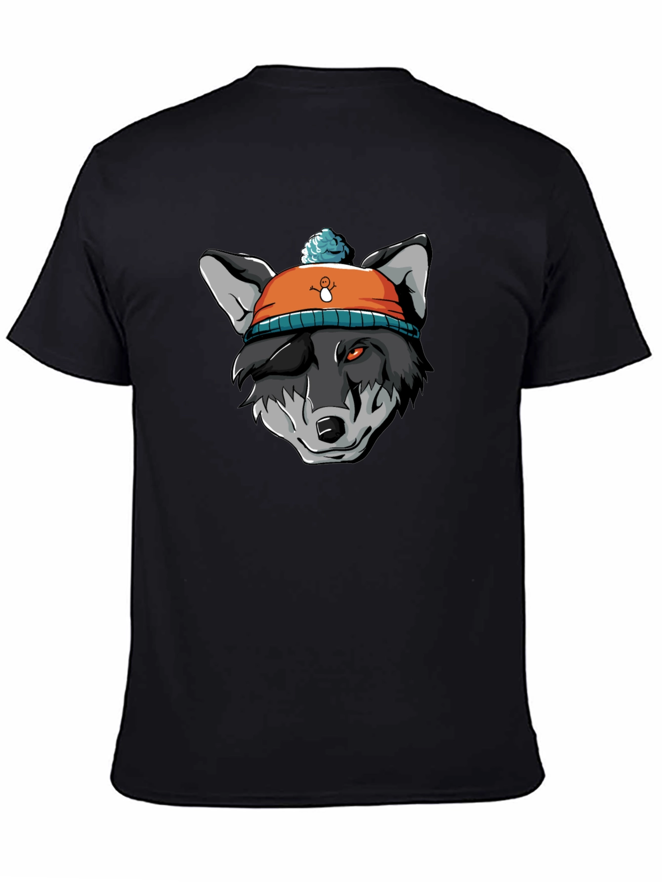 Wolf in Beanie Black T-Shirt - Unique Graphic Tee