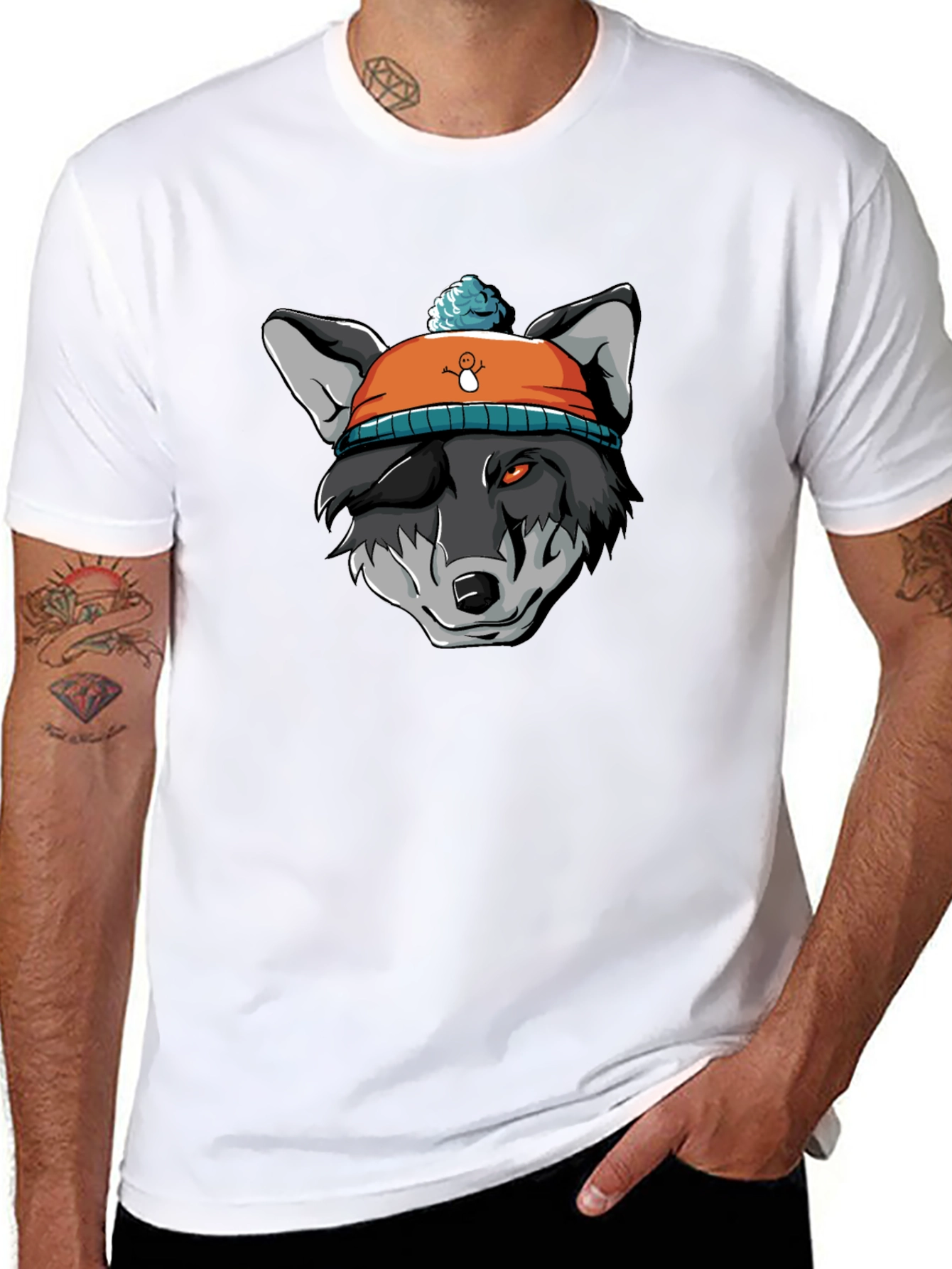 Wolf in Beanie Black T-Shirt - Unique Graphic Tee