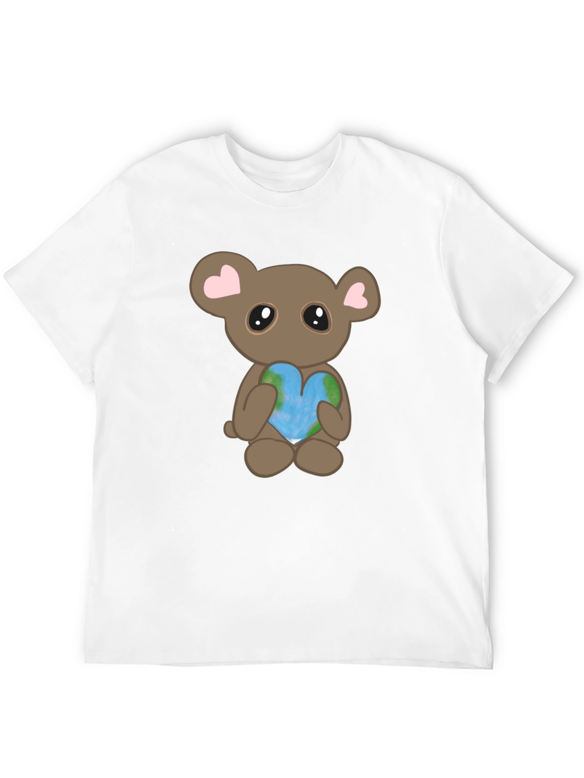 Cute Bear Holding Heart Earth Graphic T-Shirt