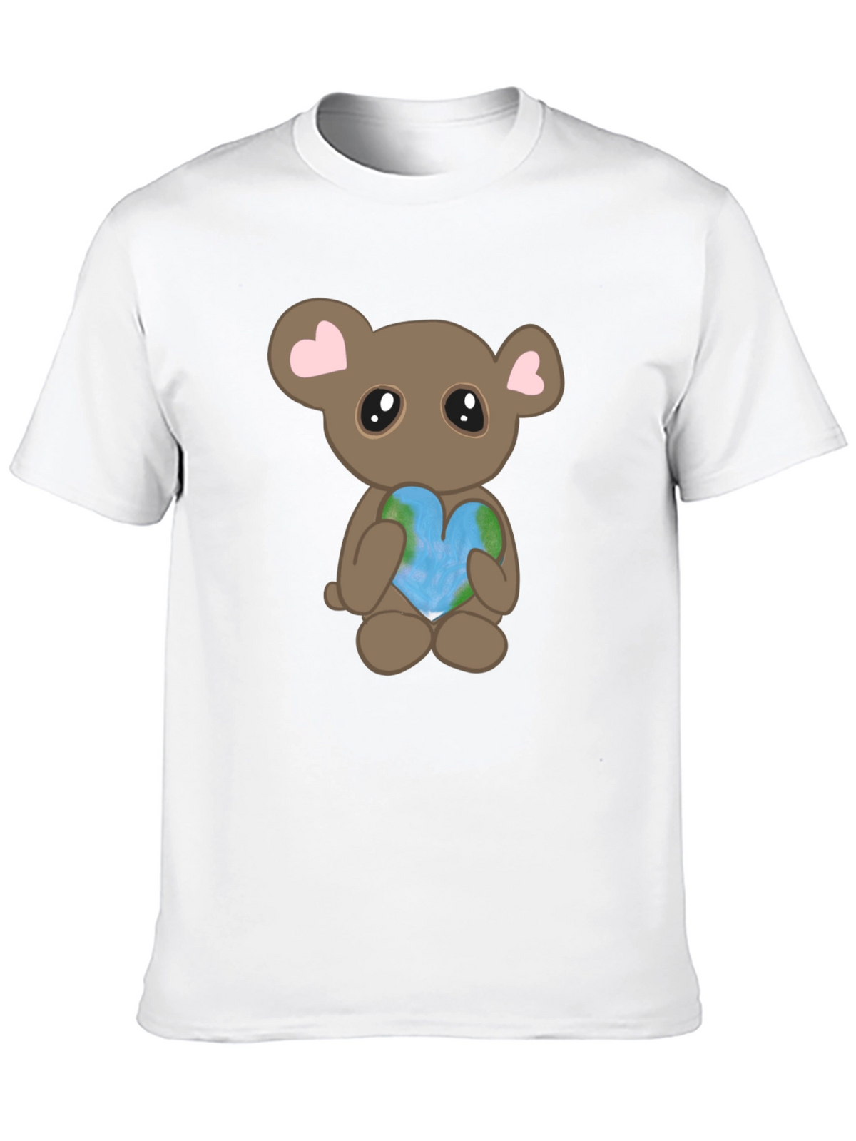 Cute Bear Holding Heart Earth Graphic T-Shirt