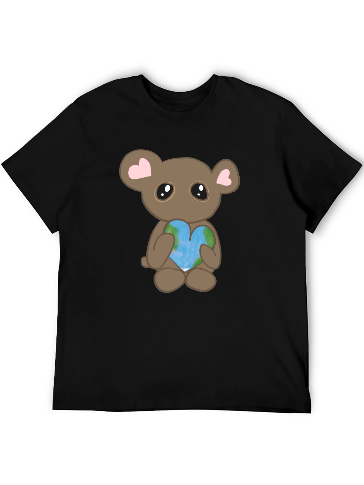 Cute Bear Holding Heart Earth Graphic T-Shirt