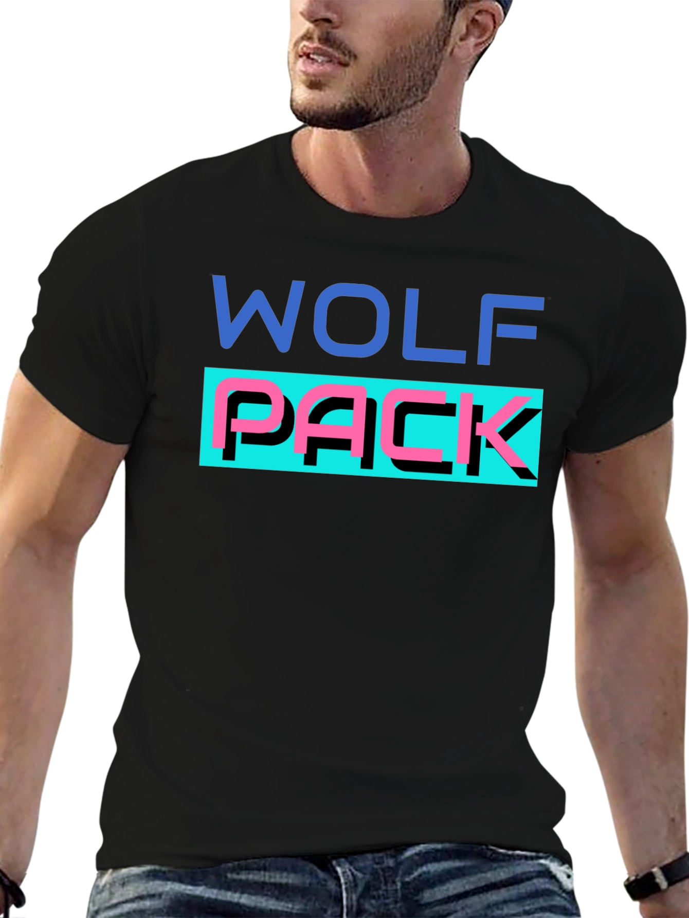 Wolf Pack Graphic T-Shirt - Black Crew Neck Tee
