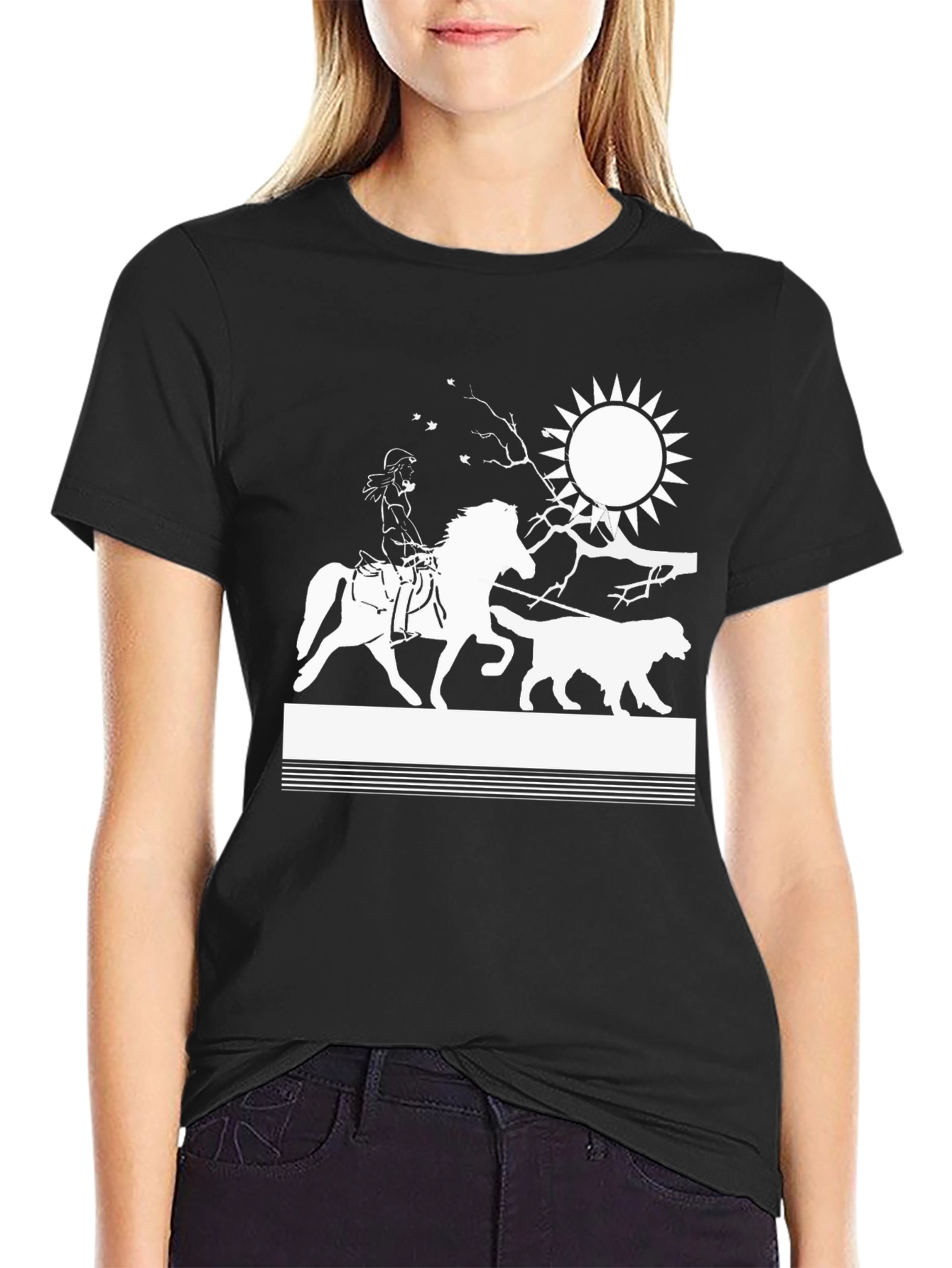 Cowgirl Horse & Dog Graphic Tee - Black