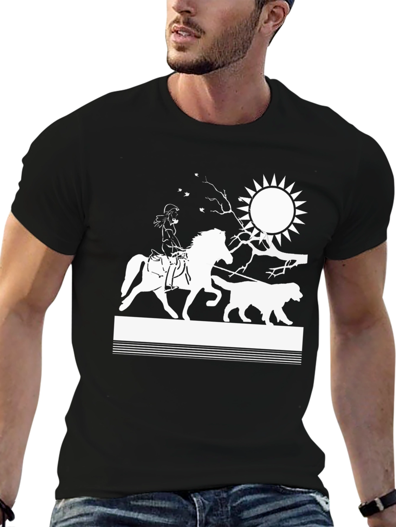 Cowgirl Horse & Dog Graphic Tee - Black
