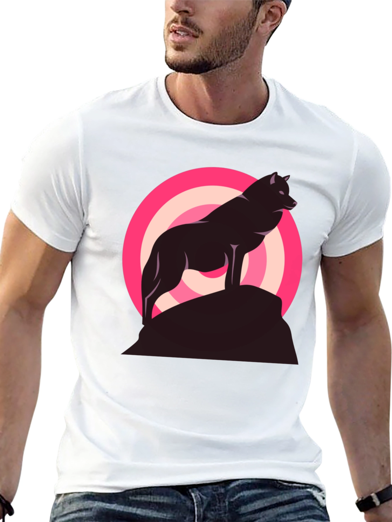Wolf Silhouette Graphic Tee - Stylish Mens Black T-Shirt