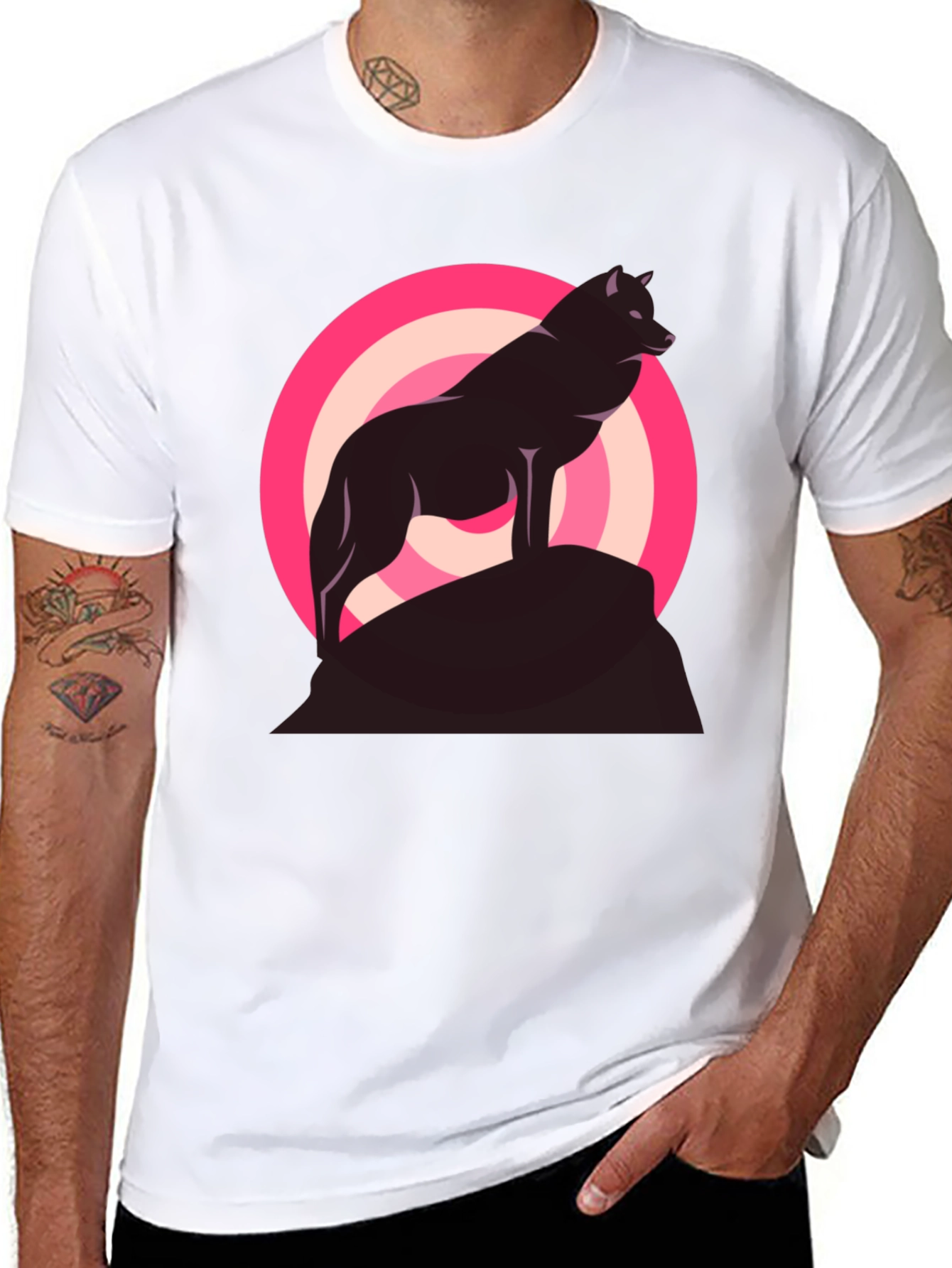 Wolf Silhouette Graphic Tee - Stylish Mens Black T-Shirt