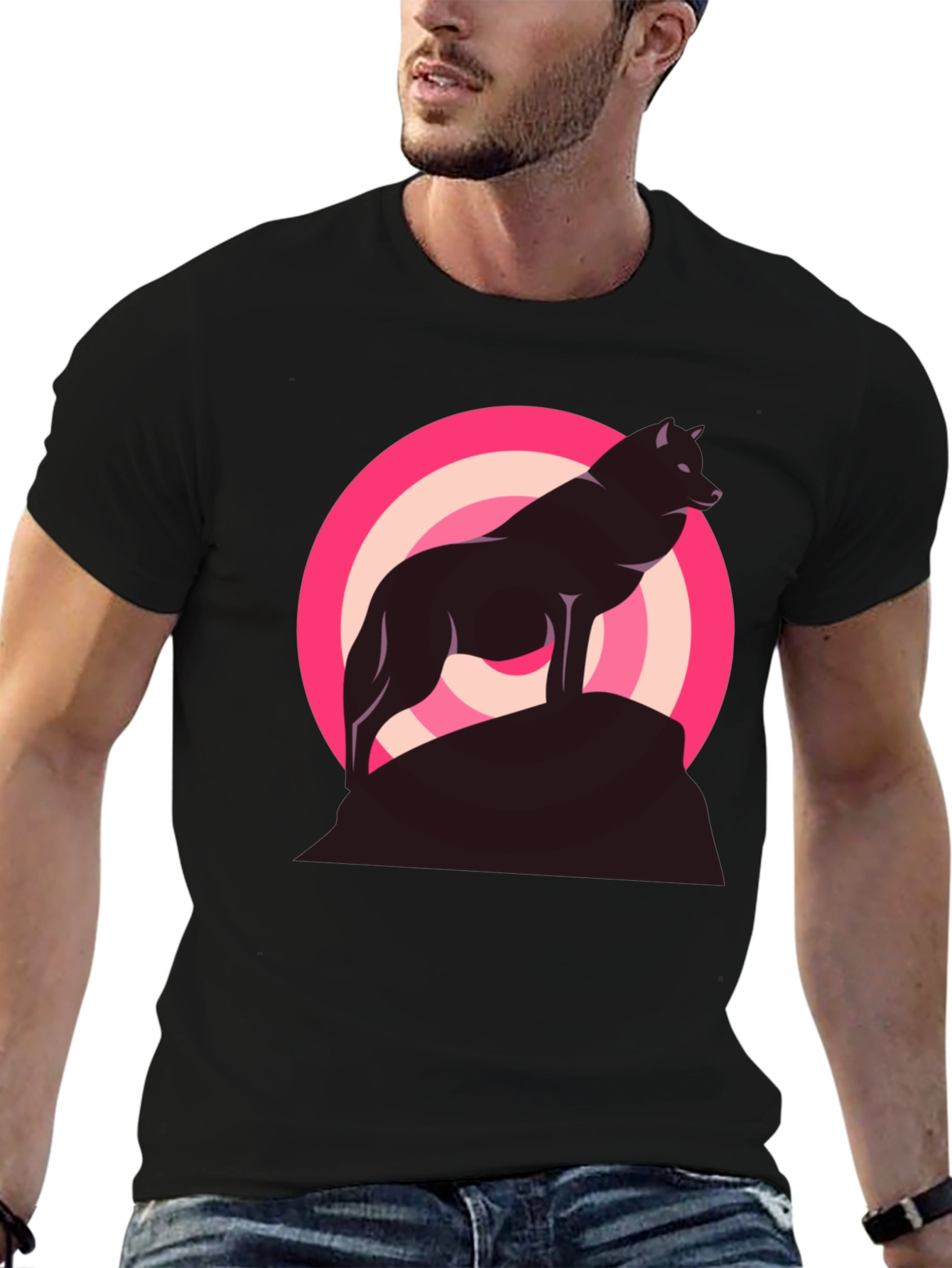 Wolf Silhouette Graphic Tee - Stylish Mens Black T-Shirt