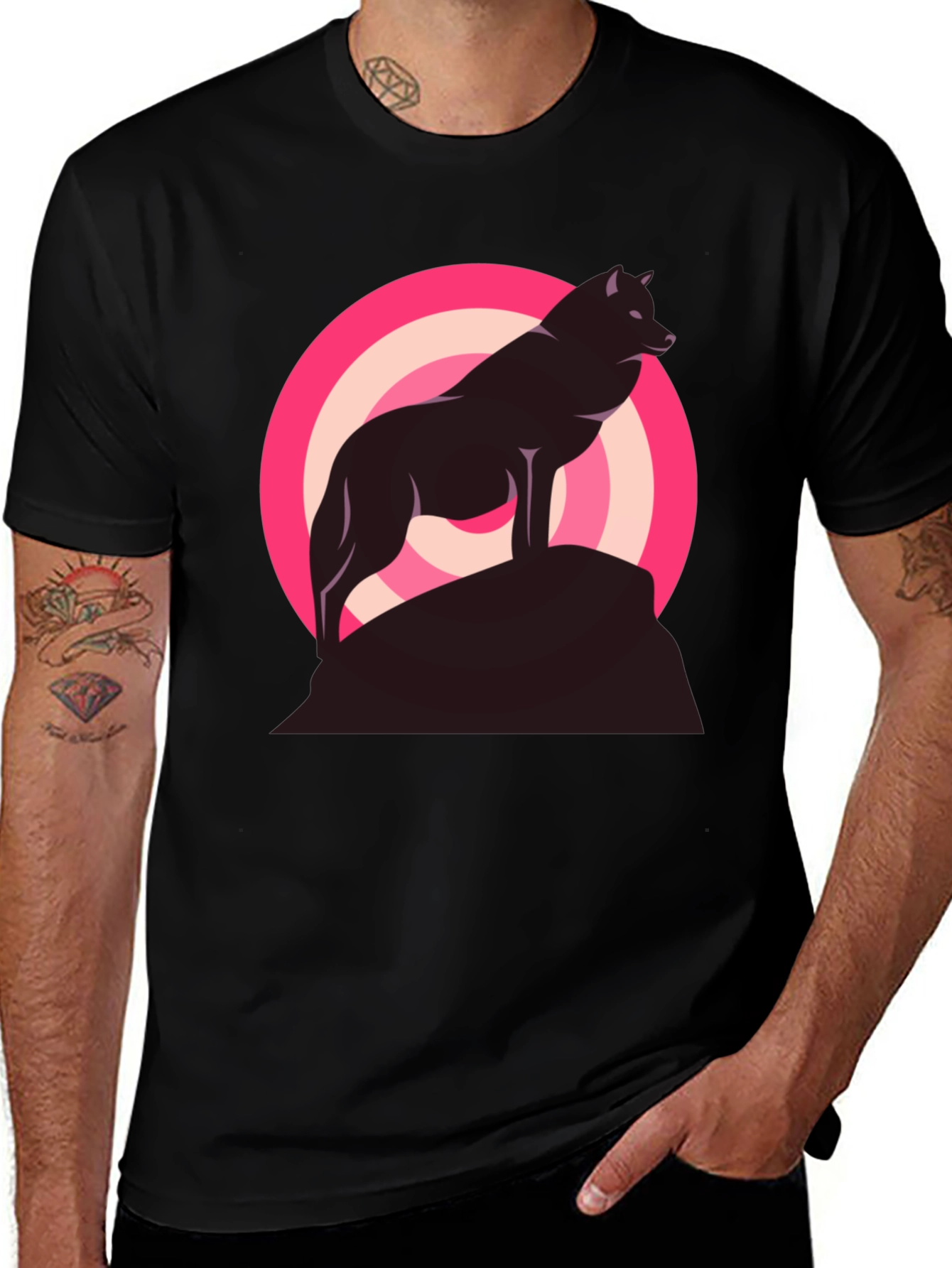 Wolf Silhouette Graphic Tee - Stylish Mens Black T-Shirt
