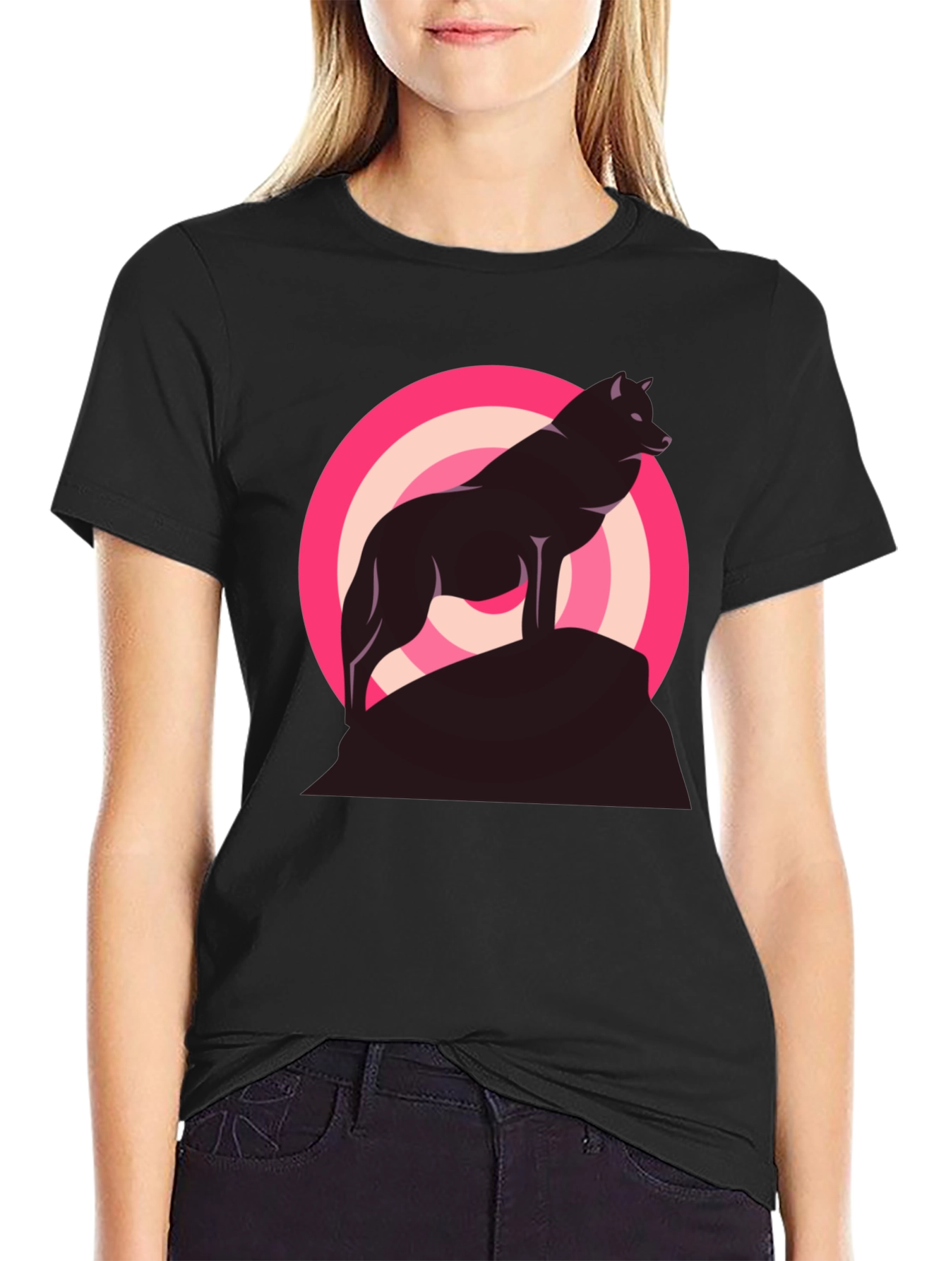 Wolf Silhouette Graphic Tee - Stylish Mens Black T-Shirt