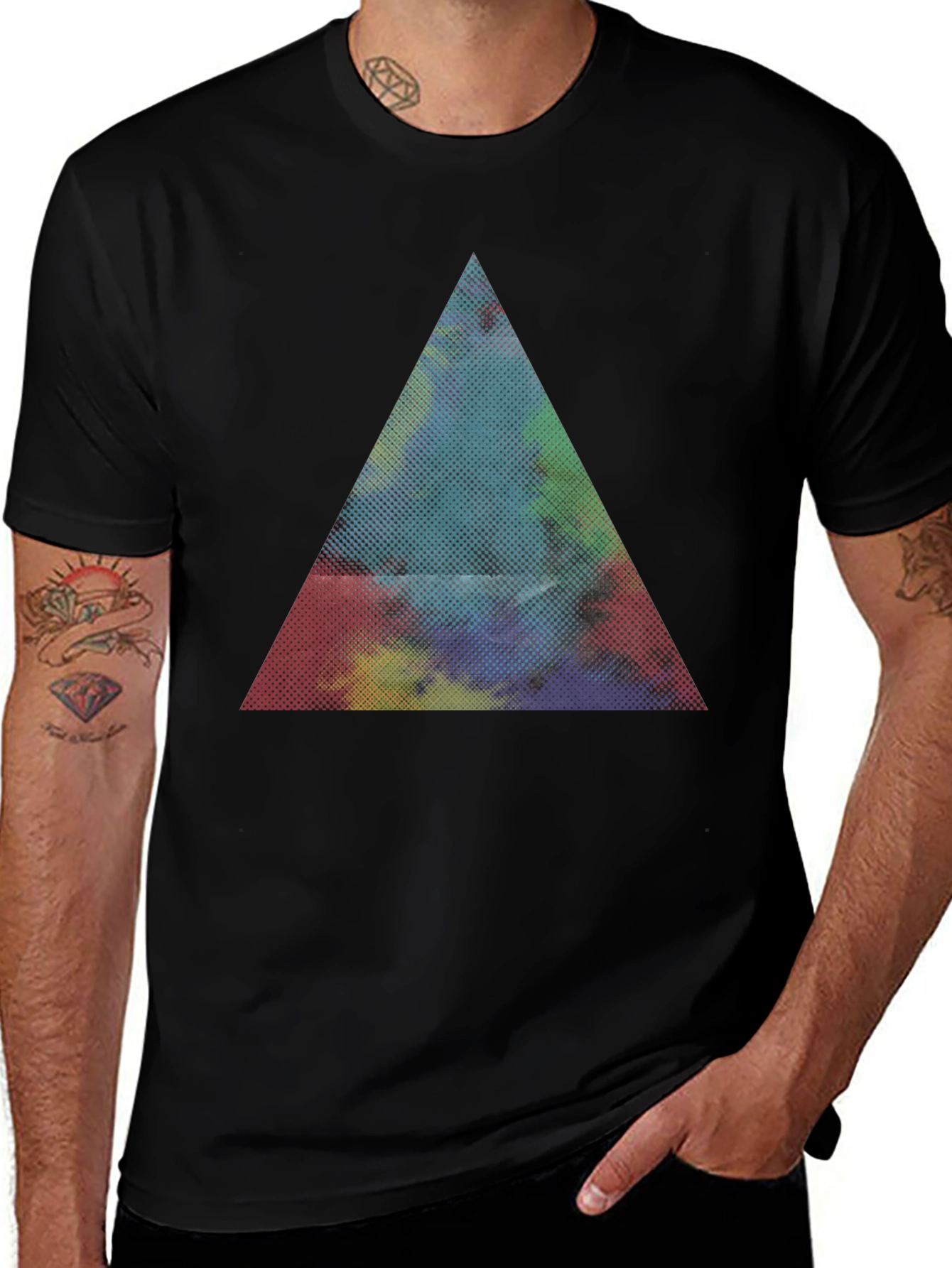 Abstract Triangle Graphic Black T-Shirt