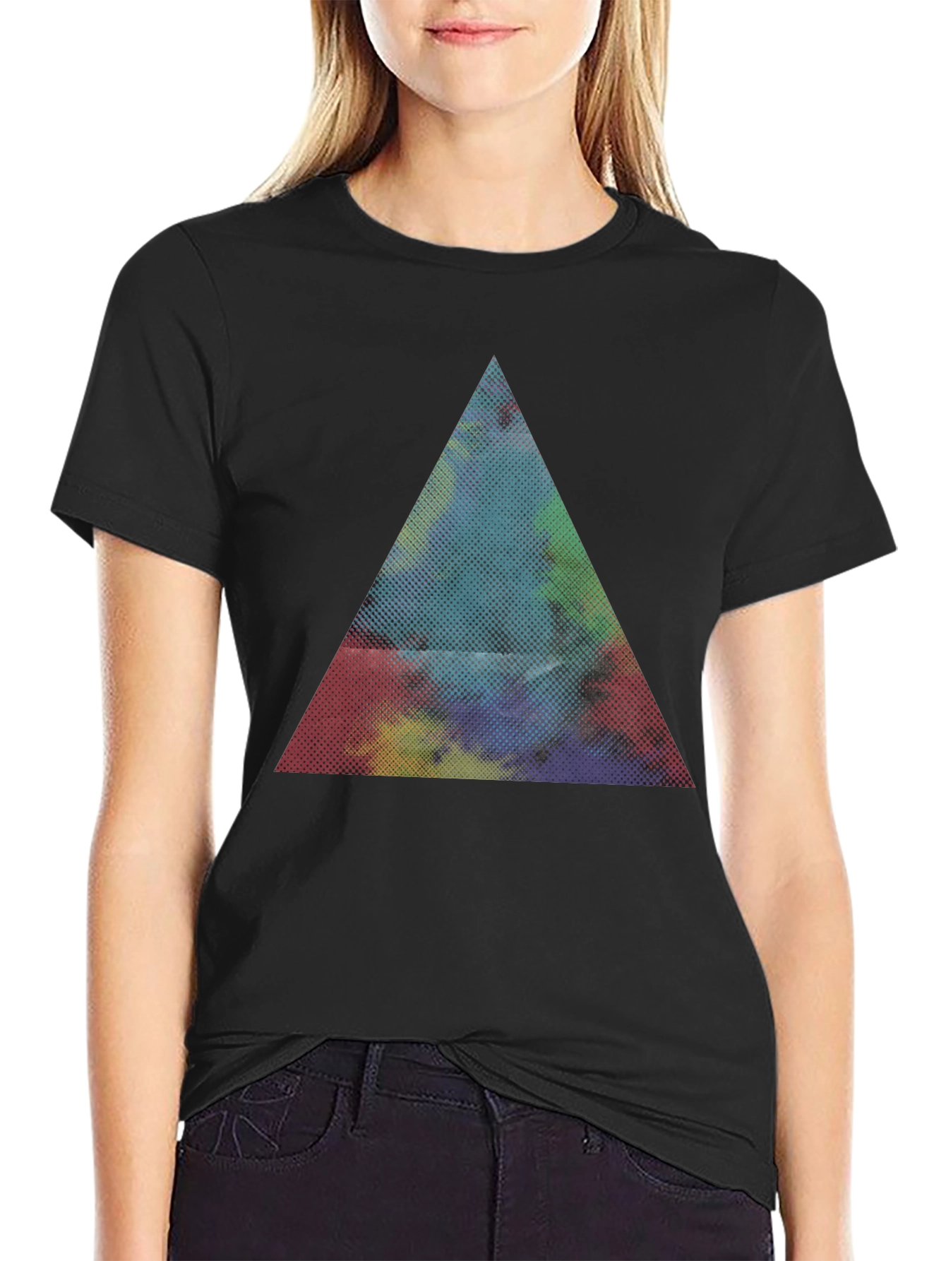 Abstract Triangle Graphic Black T-Shirt