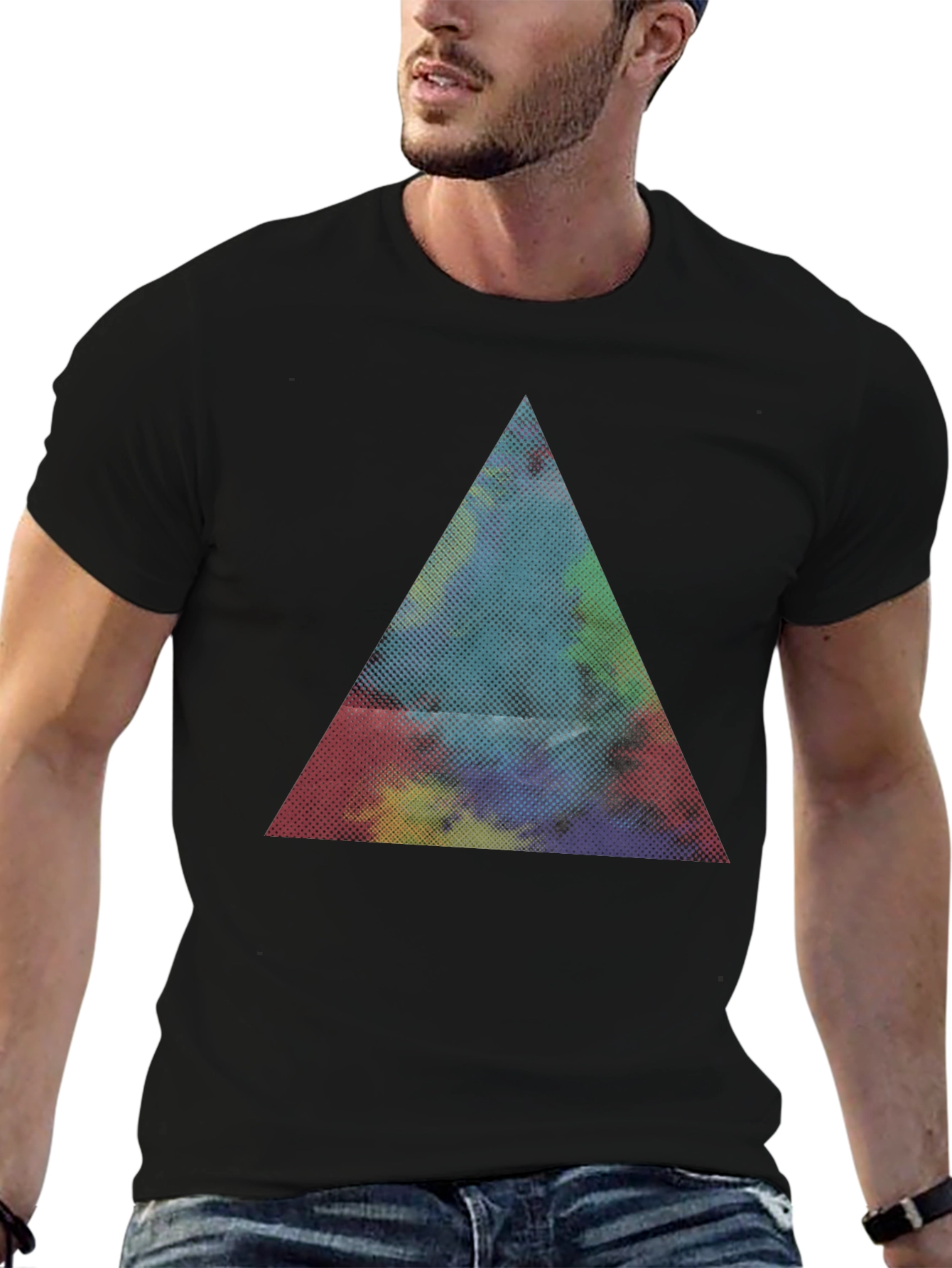 Abstract Triangle Graphic Black T-Shirt