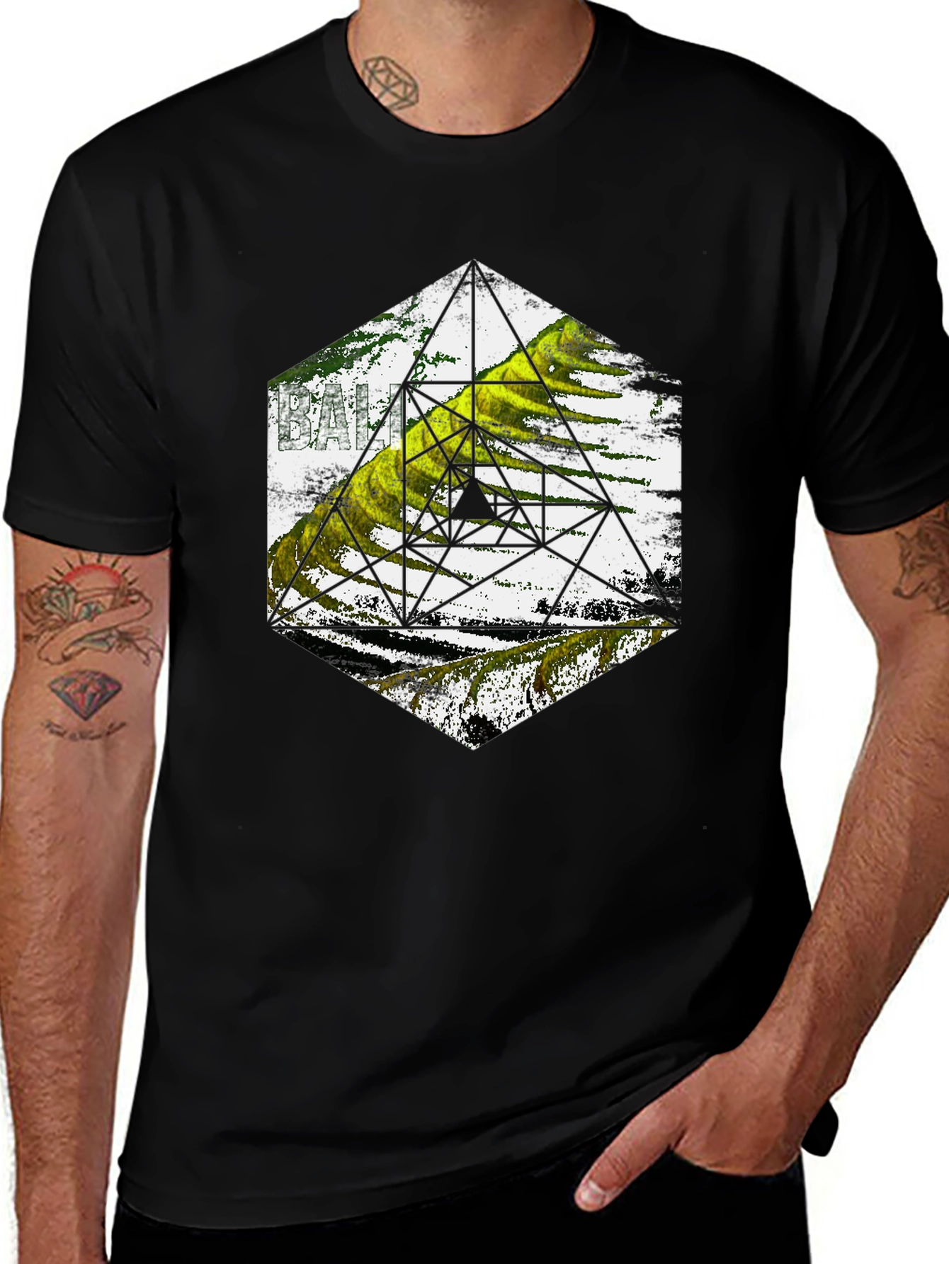 Geometric Design Tee - Black Cotton Blend