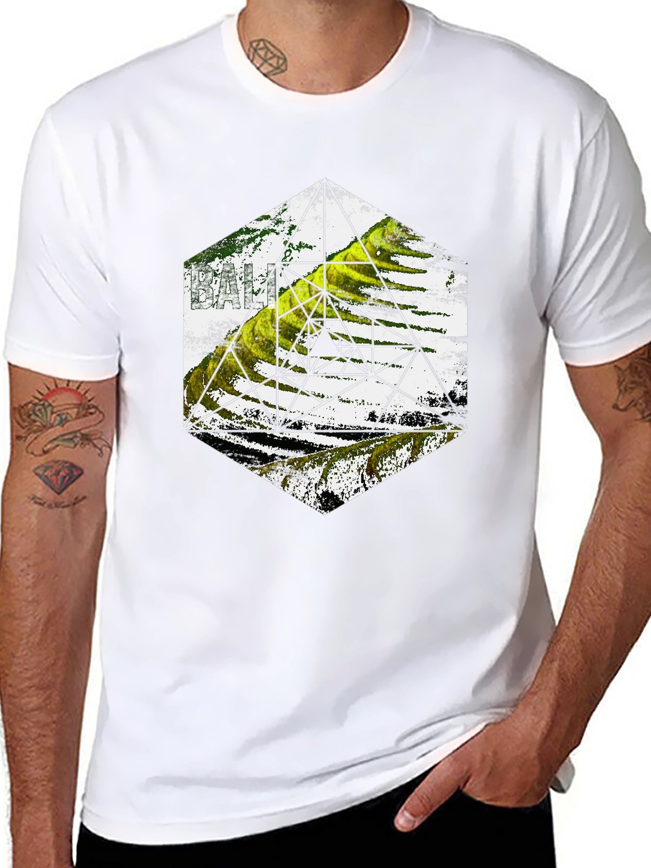 Geometric Design Tee - Black Cotton Blend