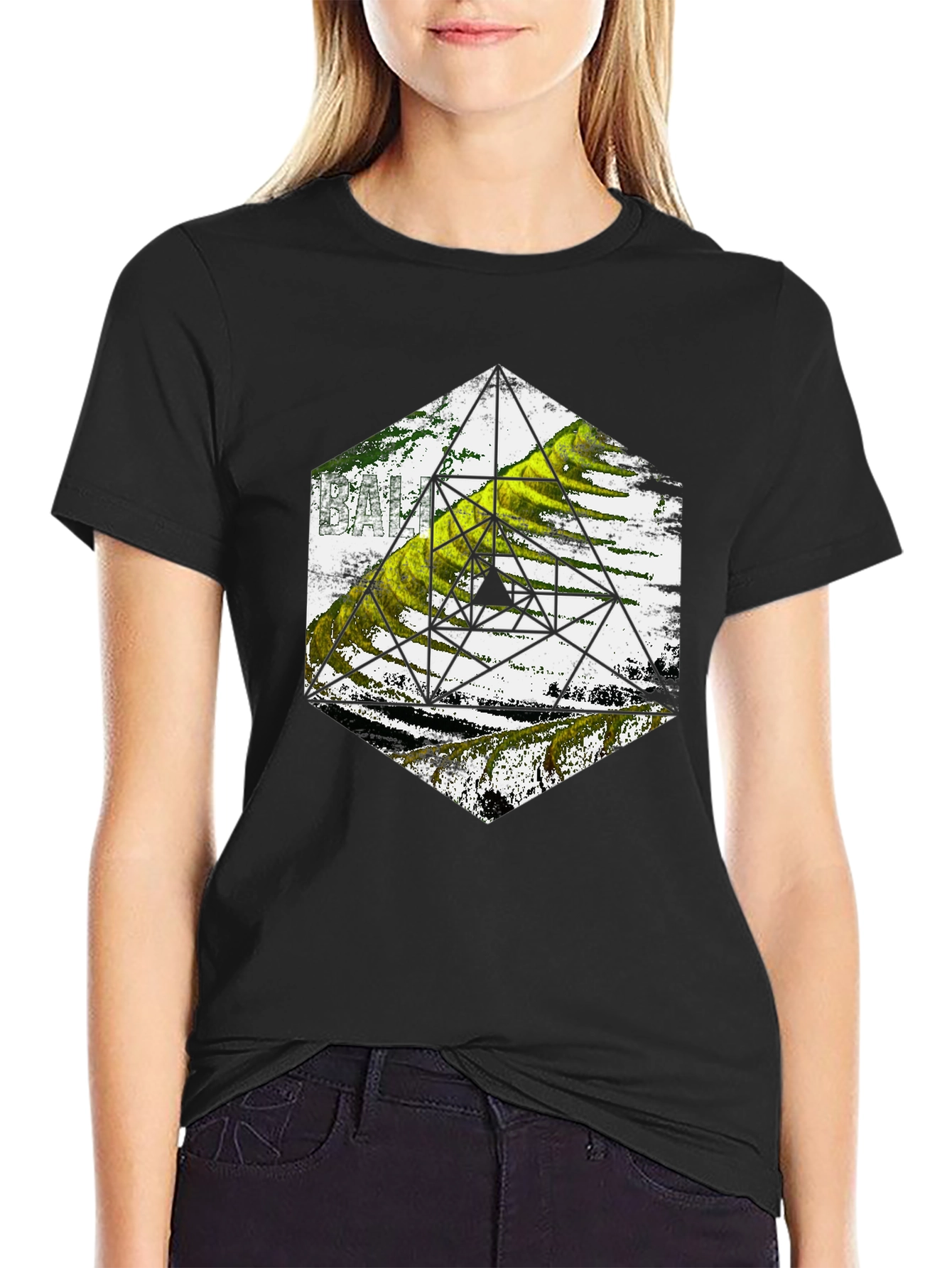 Geometric Design Tee - Black Cotton Blend