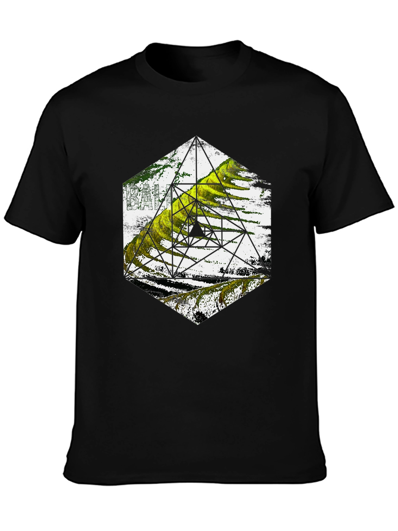Geometric Design Tee - Black Cotton Blend