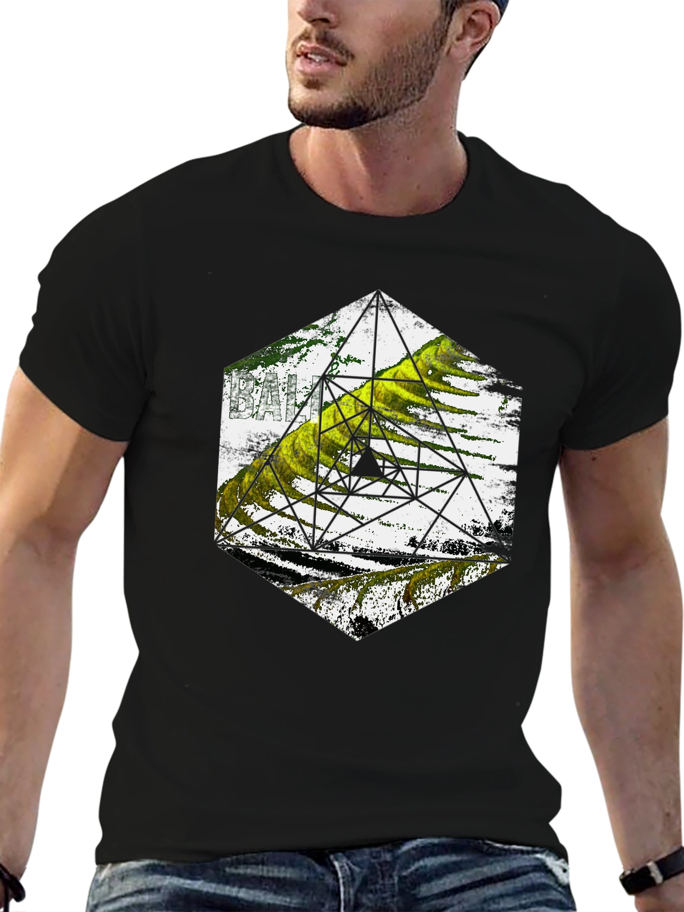 Geometric Design Tee - Black Cotton Blend