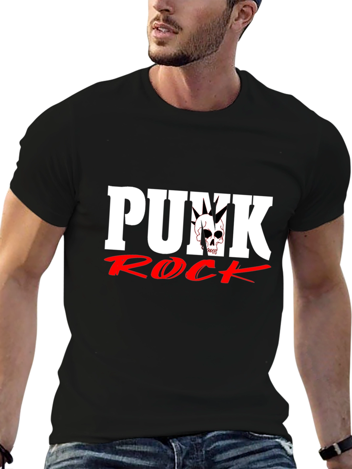 Punk Rock Skull Graphic Black T-Shirt