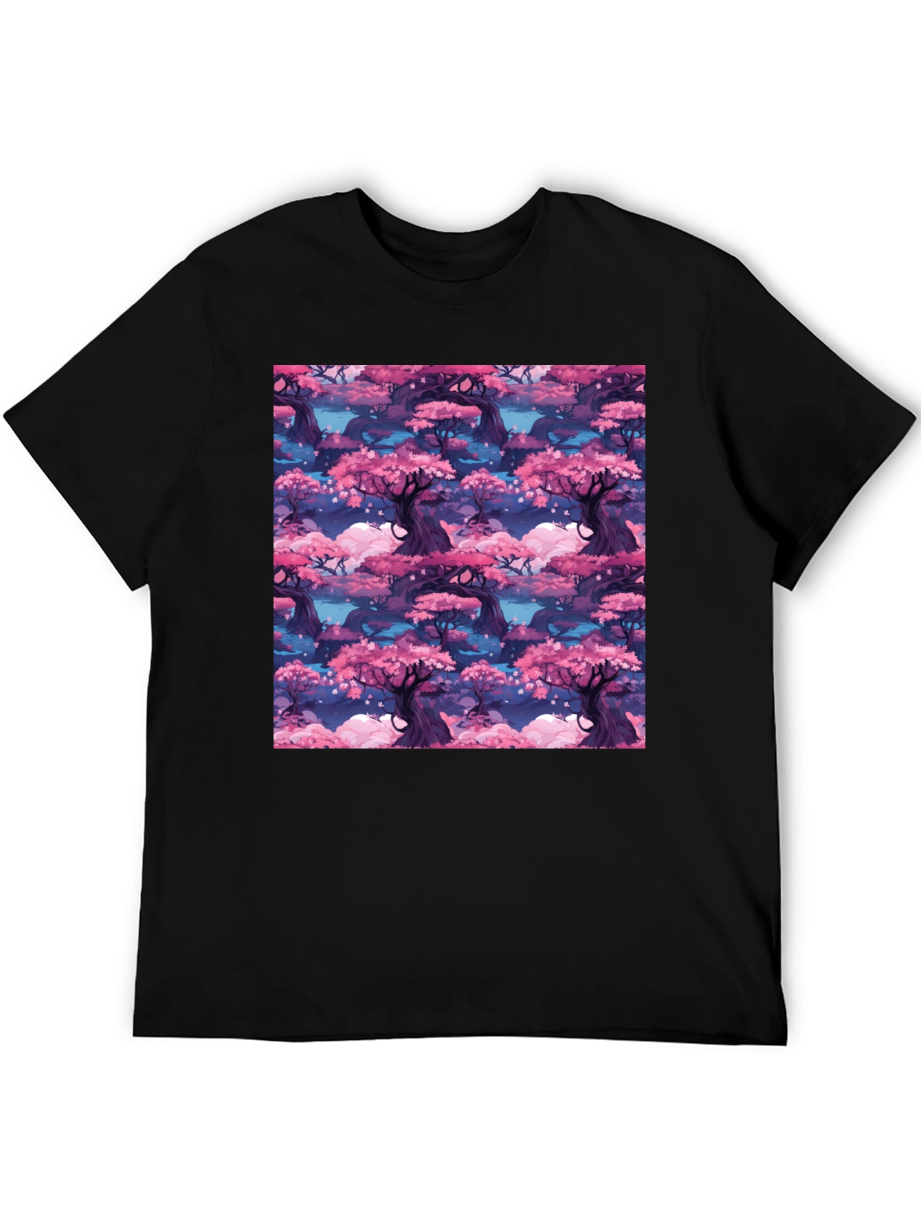 Sakura Forest Print Black T-Shirt