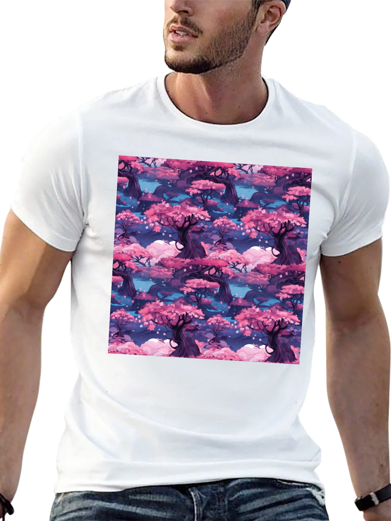 Sakura Forest Print Black T-Shirt