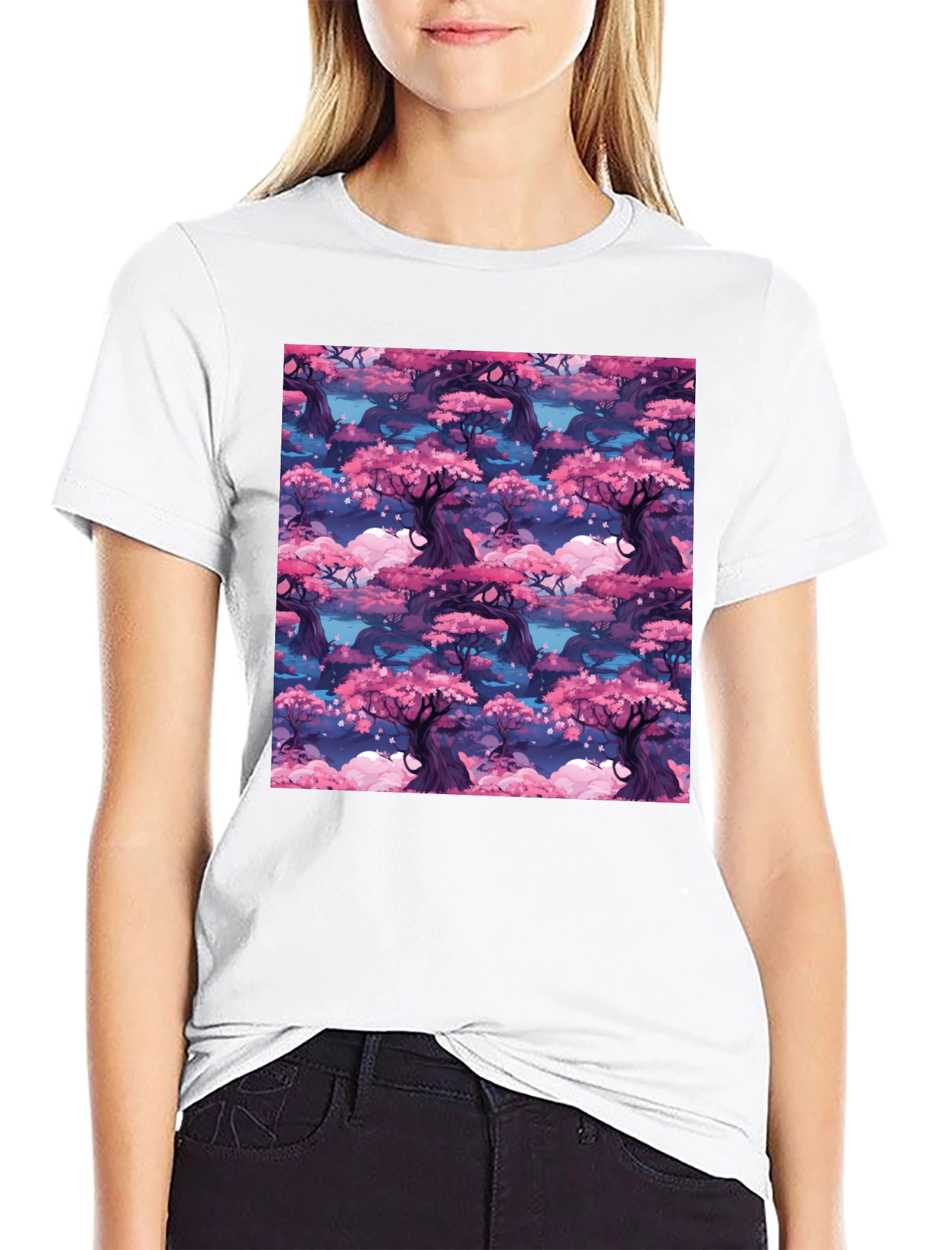 Sakura Forest Print Black T-Shirt