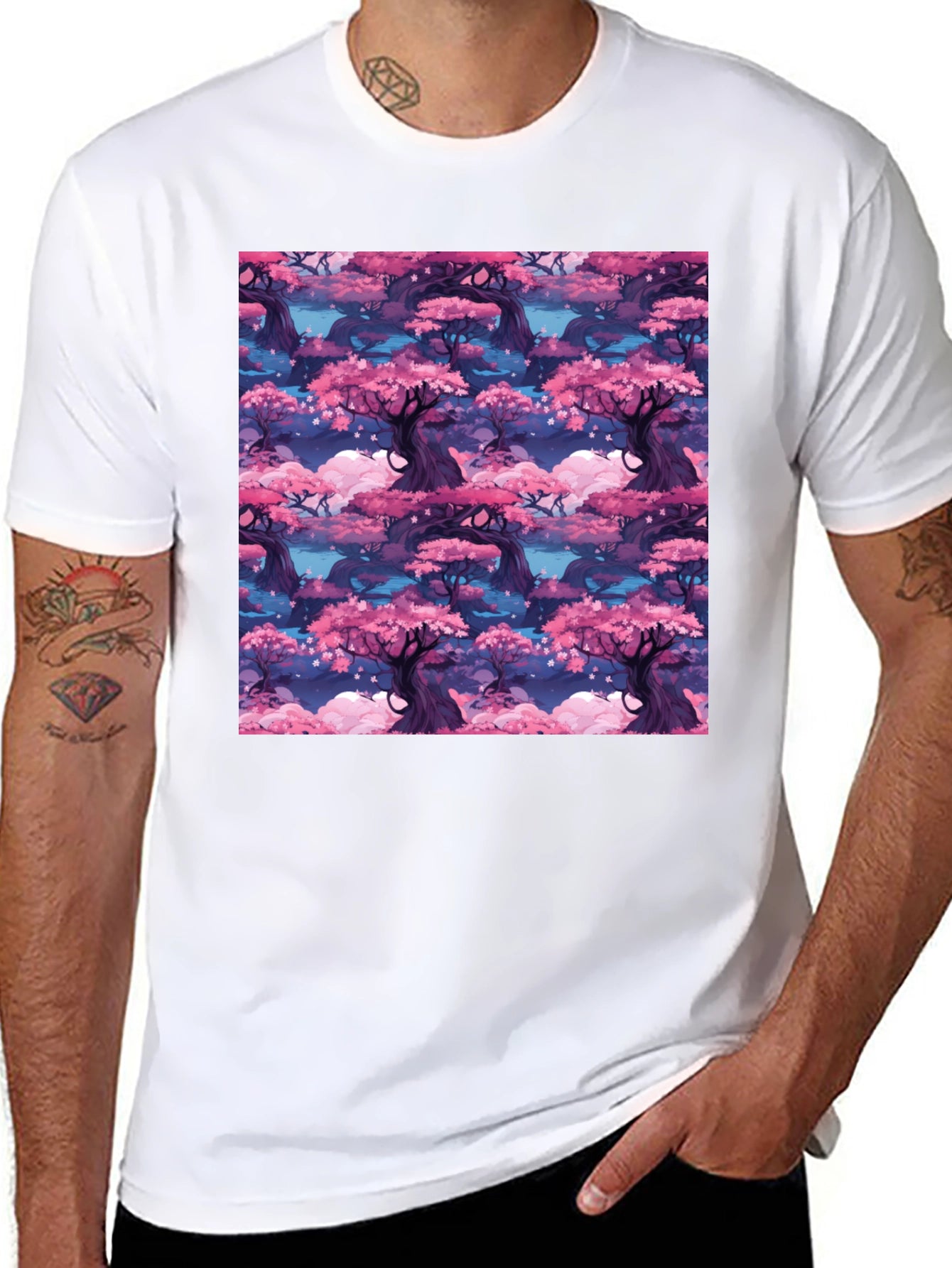 Sakura Forest Print Black T-Shirt