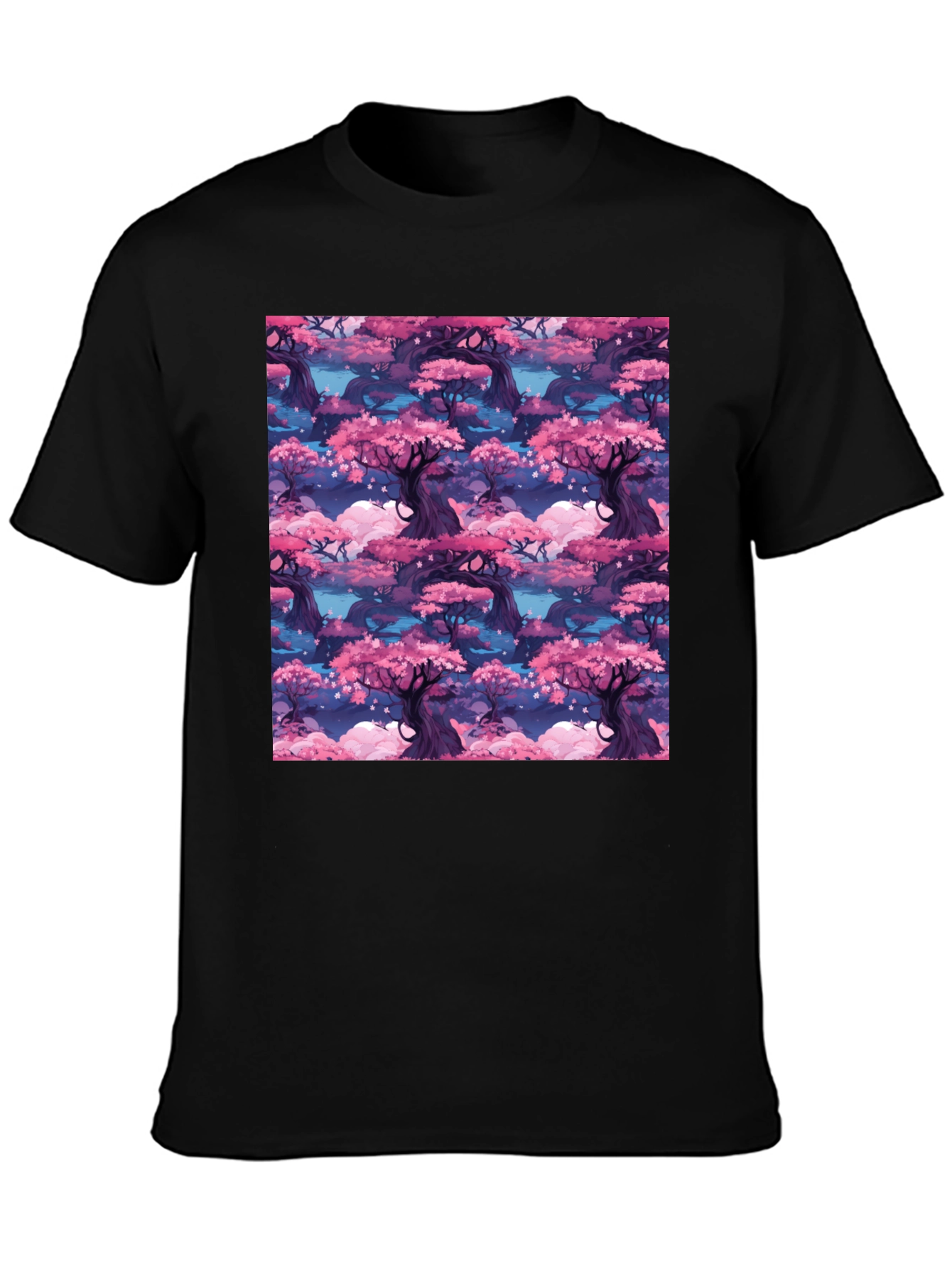 Sakura Forest Print Black T-Shirt