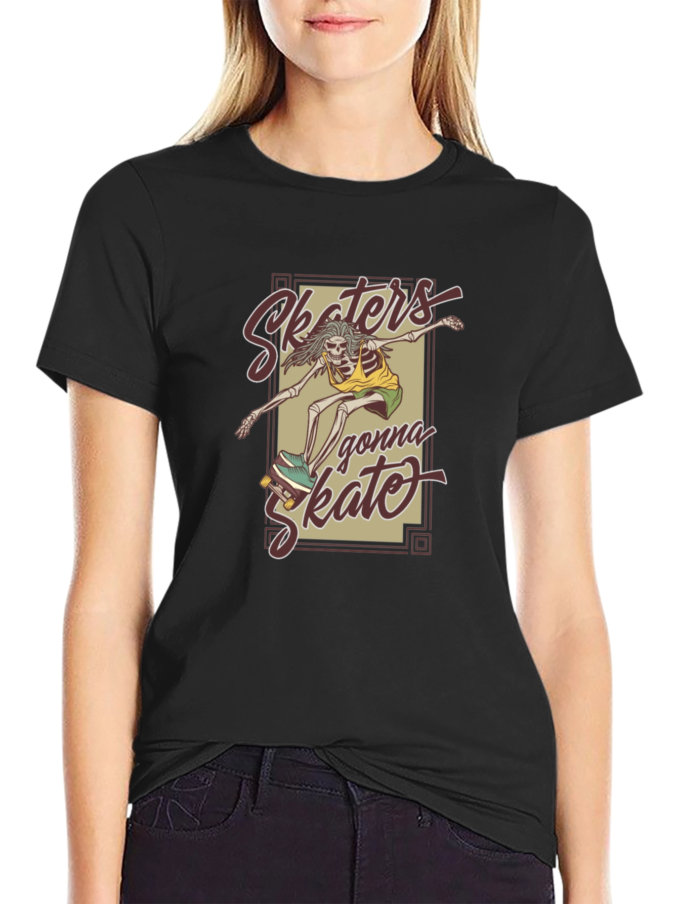 Skaters Gonna Skate Skeleton Graphic T-Shirt